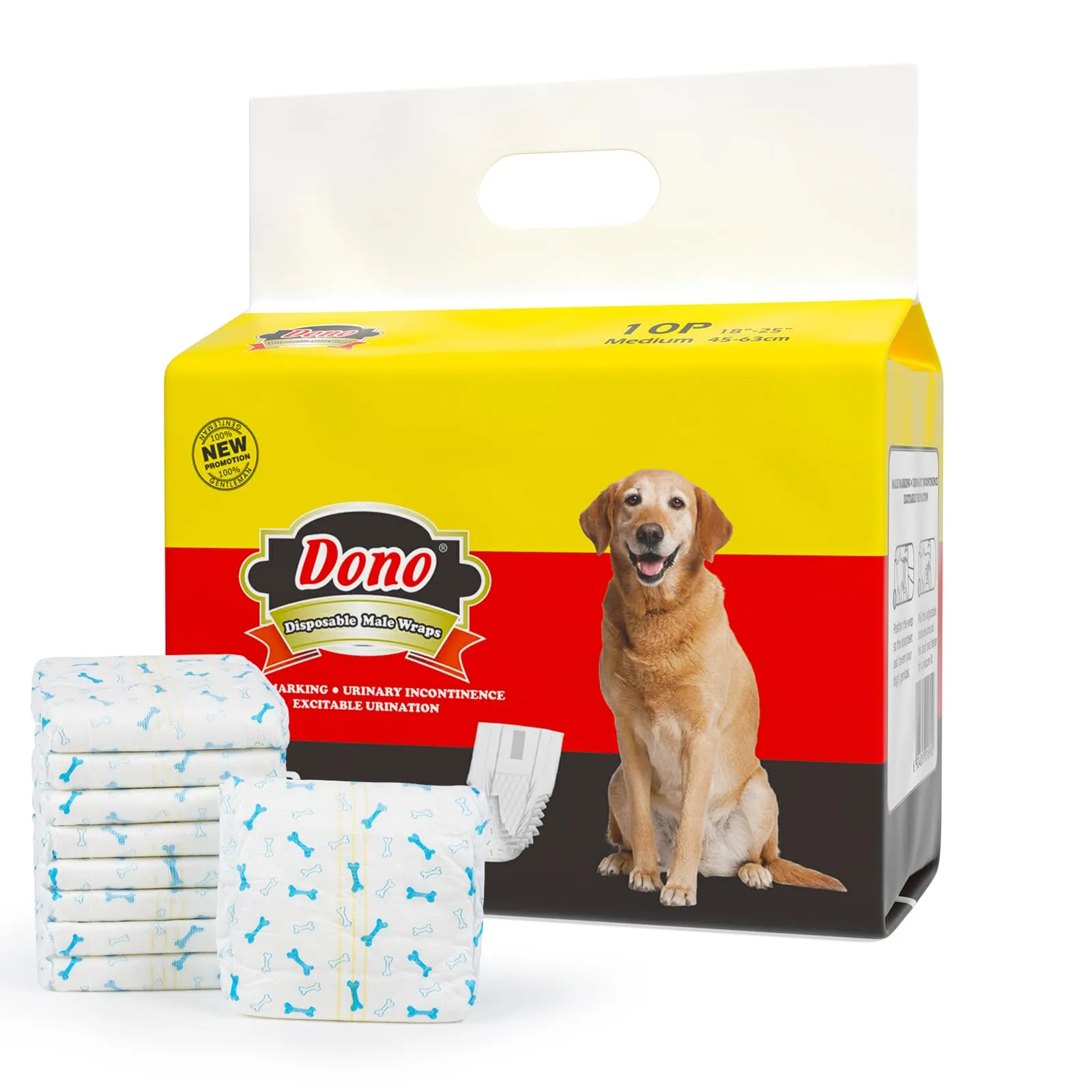 DONO Pannolini per cani monouso per pannolini super assorbi cani con indicatore di umidità (M 10count (18"-25")) - immagine 1