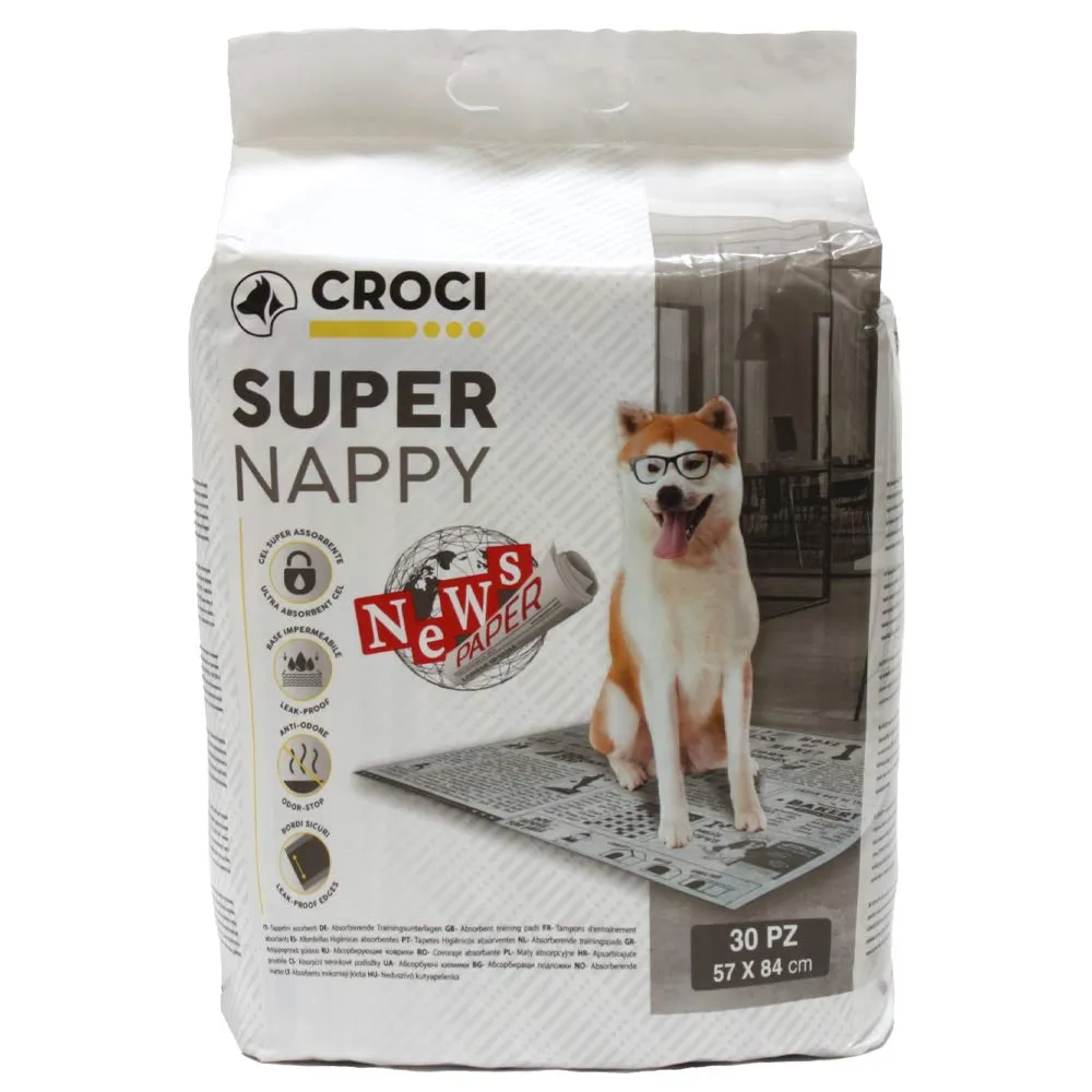 Croci Super Nappy Newspaper - Tappetini Igienici per Cani 57x84 cm 30 pz - Traverse Cani e Animali Domestici, per Pipi Cane e Gatto Ultra Assorbenti Usa e Getta, Antistrappo e Antiodore - immagine 2