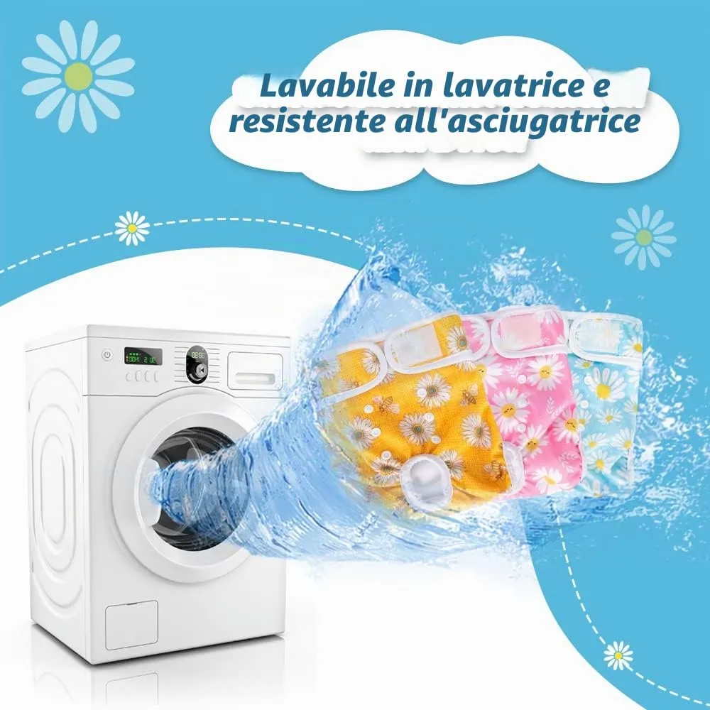 SlowTon Pannolini Riutilizzabili Del Cane Femmina, 3 Pack No Leak Lavabili Dog Period Pantaloni Super assorbenti Pantaloni di Calore Del Cane Comodi Pannolini Sanitari Del Cane con Pulsanti Regolabili - immagine 5