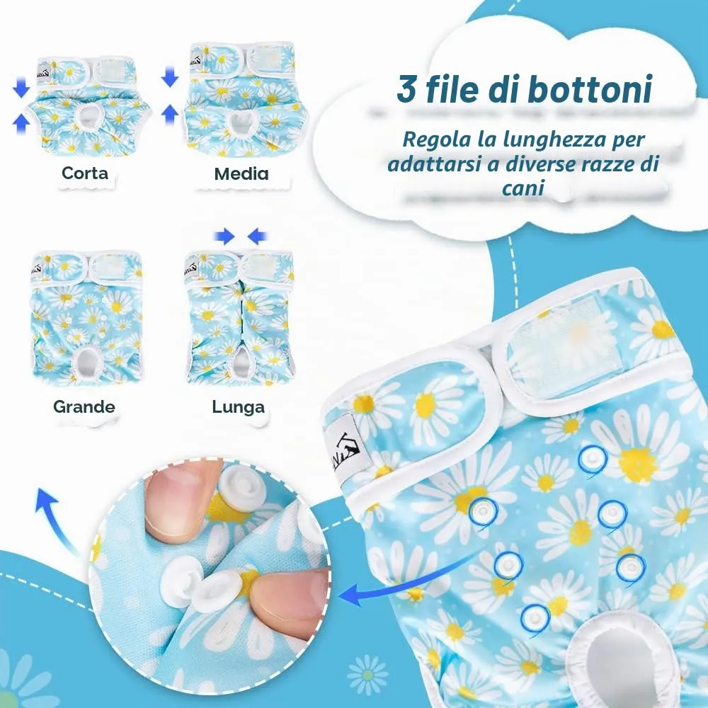 SlowTon Pannolini Riutilizzabili Del Cane Femmina, 3 Pack No Leak Lavabili Dog Period Pantaloni Super assorbenti Pantaloni di Calore Del Cane Comodi Pannolini Sanitari Del Cane con Pulsanti Regolabili - immagine 4