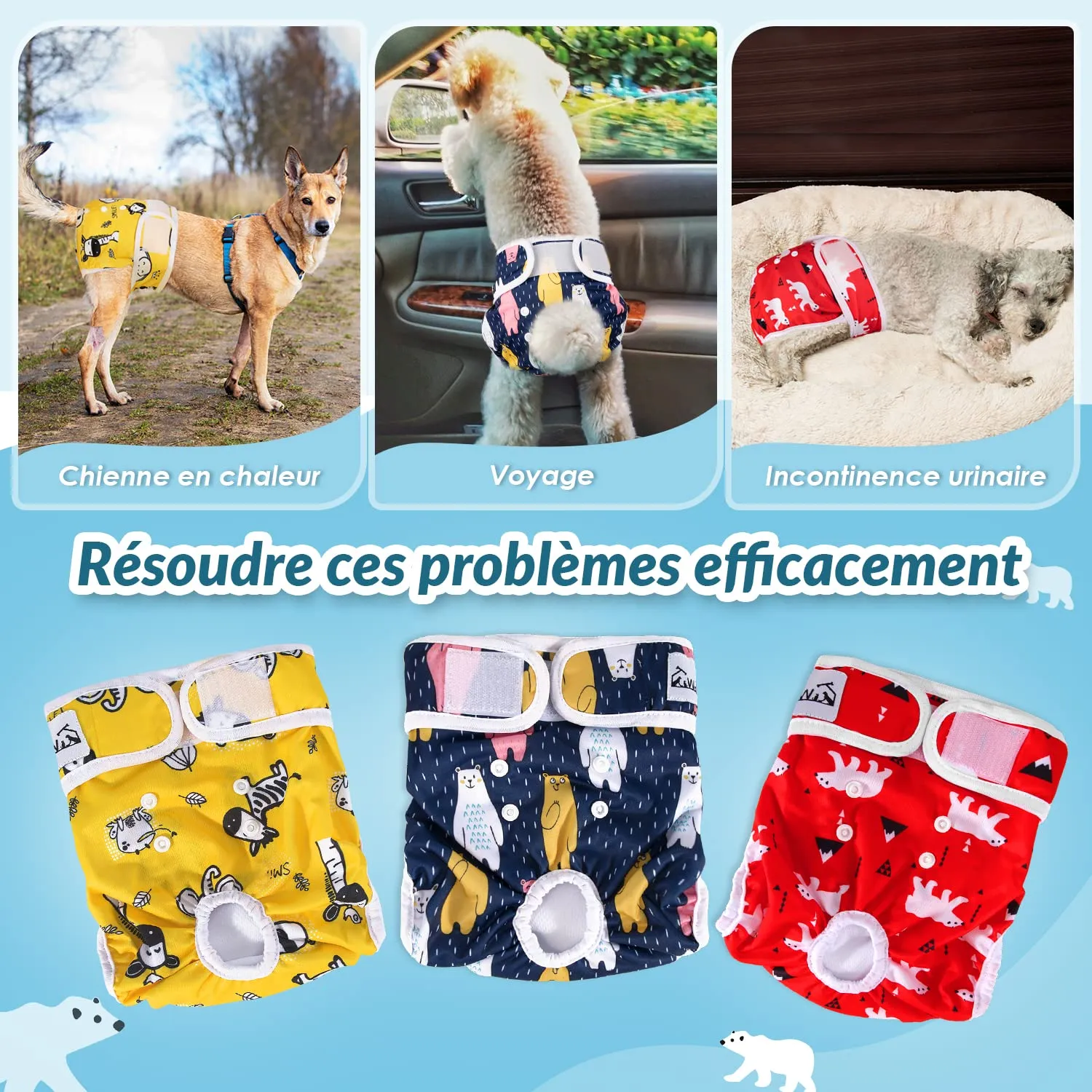 SlowTon Pannolini Riutilizzabili Del Cane Femmina, 3 Pack No Leak Lavabili Dog Period Pantaloni Super assorbenti Pantaloni di Calore Del Cane Comodi Pannolini Sanitari Del Cane con Pulsanti Regolabili - immagine 7