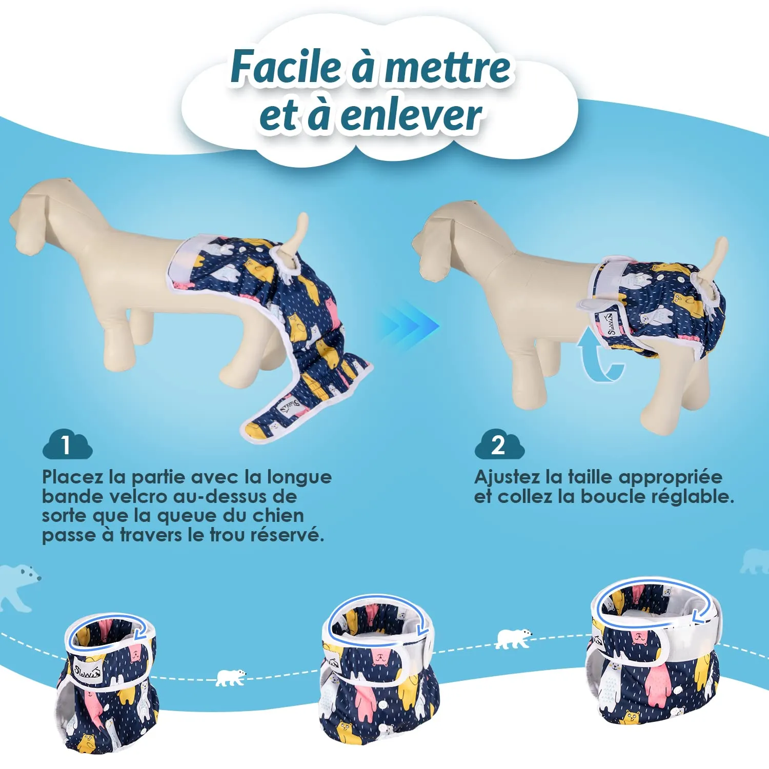 SlowTon Pannolini Riutilizzabili Del Cane Femmina, 3 Pack No Leak Lavabili Dog Period Pantaloni Super assorbenti Pantaloni di Calore Del Cane Comodi Pannolini Sanitari Del Cane con Pulsanti Regolabili - immagine 6