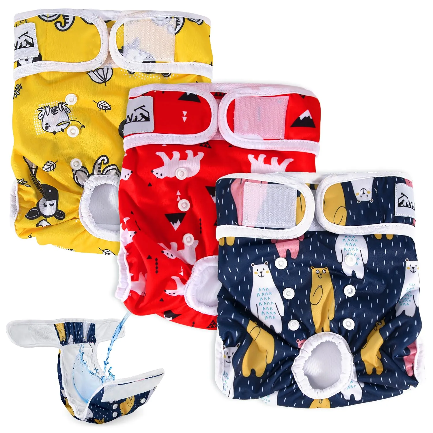 SlowTon Pannolini Riutilizzabili Del Cane Femmina, 3 Pack No Leak Lavabili Dog Period Pantaloni Super assorbenti Pantaloni di Calore Del Cane Comodi Pannolini Sanitari Del Cane con Pulsanti Regolabili - immagine 1