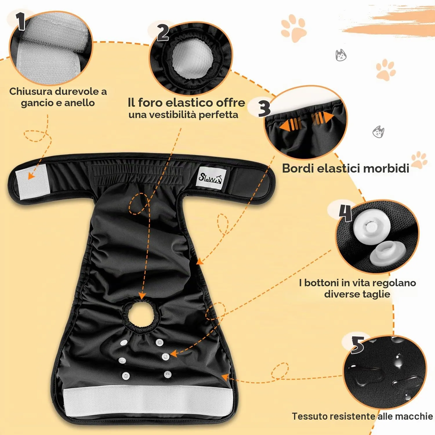 SlowTon Pannolini Riutilizzabili Del Cane Femmina, 3 Pack No Leak Lavabili Dog Period Pantaloni Super assorbenti Pantaloni di Calore Del Cane Comodi Pannolini Sanitari Del Cane con Pulsanti Regolabili - immagine 4