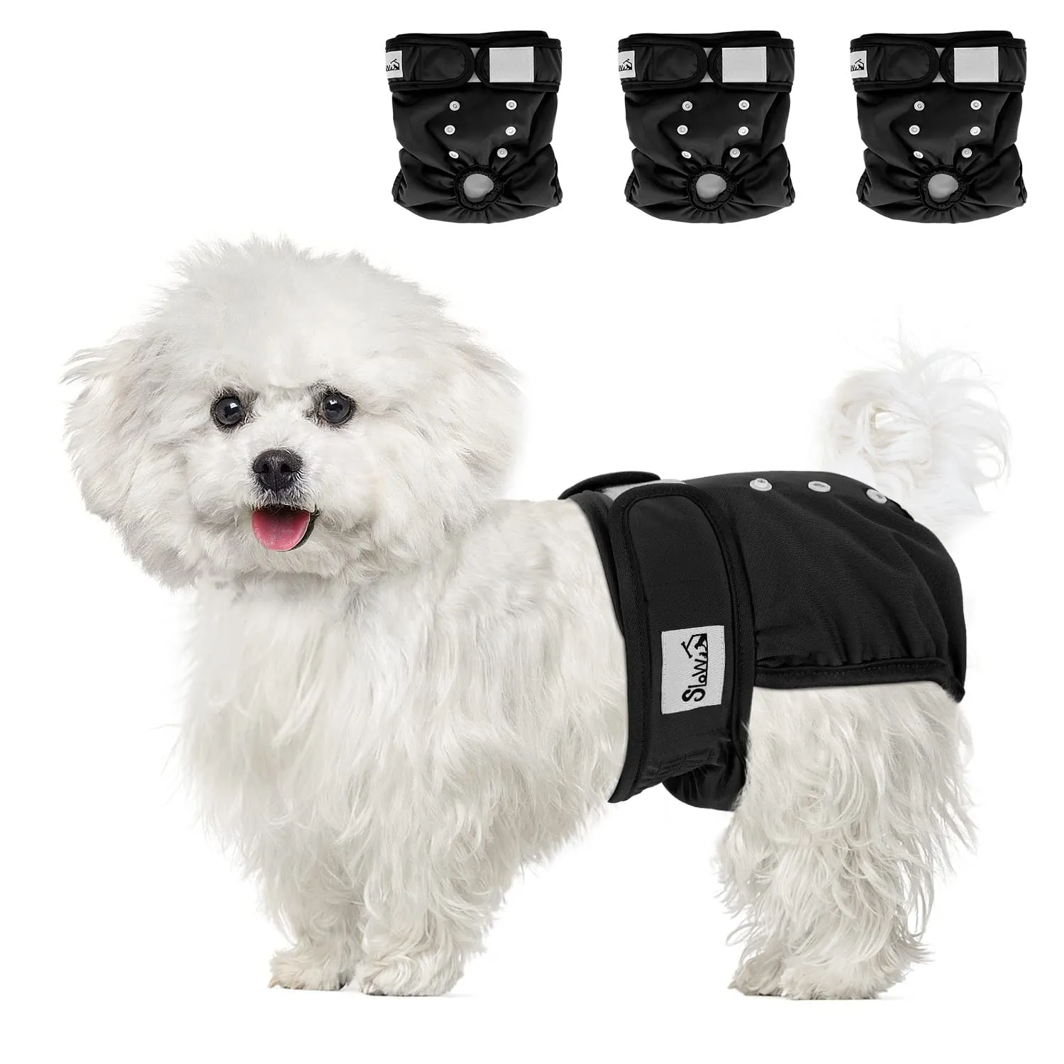 SlowTon Pannolini Riutilizzabili Del Cane Femmina, 3 Pack No Leak Lavabili Dog Period Pantaloni Super assorbenti Pantaloni di Calore Del Cane Comodi Pannolini Sanitari Del Cane con Pulsanti Regolabili - immagine 1