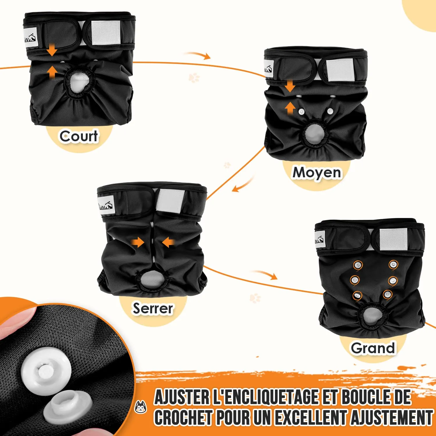 SlowTon Pannolini Riutilizzabili Del Cane Femmina, 3 Pack No Leak Lavabili Dog Period Pantaloni Super assorbenti Pantaloni di Calore Del Cane Comodi Pannolini Sanitari Del Cane con Pulsanti Regolabili - immagine 6