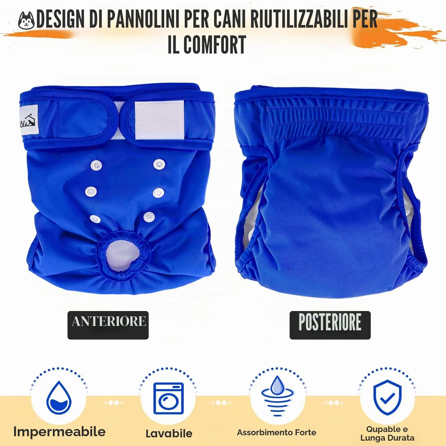 SlowTon Pannolini lavabili per cani, confezione da 3 pezzi a prova di perdite, comodi pannolini con bottoni a pressione regolabili, riutilizzabili per caldi e minzione - immagine 3