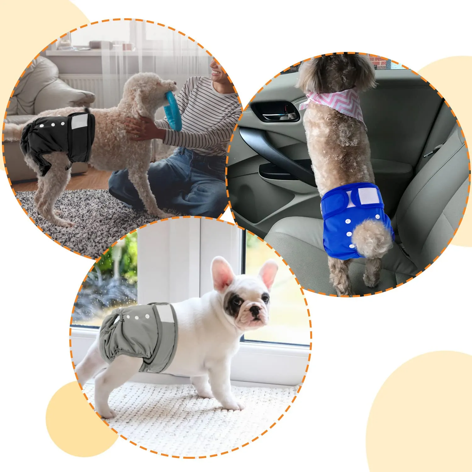 SlowTon Pannolini lavabili per cani, confezione da 3 pezzi a prova di perdite, comodi pannolini con bottoni a pressione regolabili, riutilizzabili per caldi e minzione - immagine 7