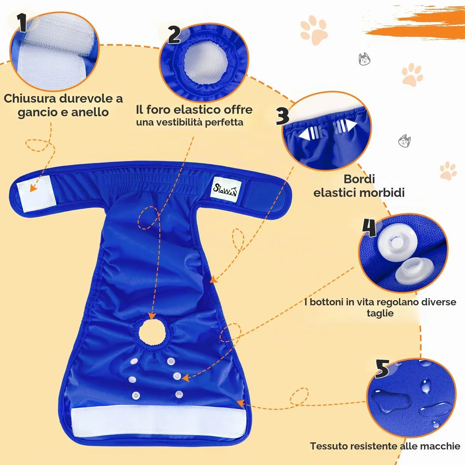SlowTon Pannolino lavabile per cani, confezione da 3 pezzi a prova di perdite, comodo pannolino per cani con bottoni a pressione regolabili, pannolini riutilizzabili per cani per caldi e minzione - immagine 4