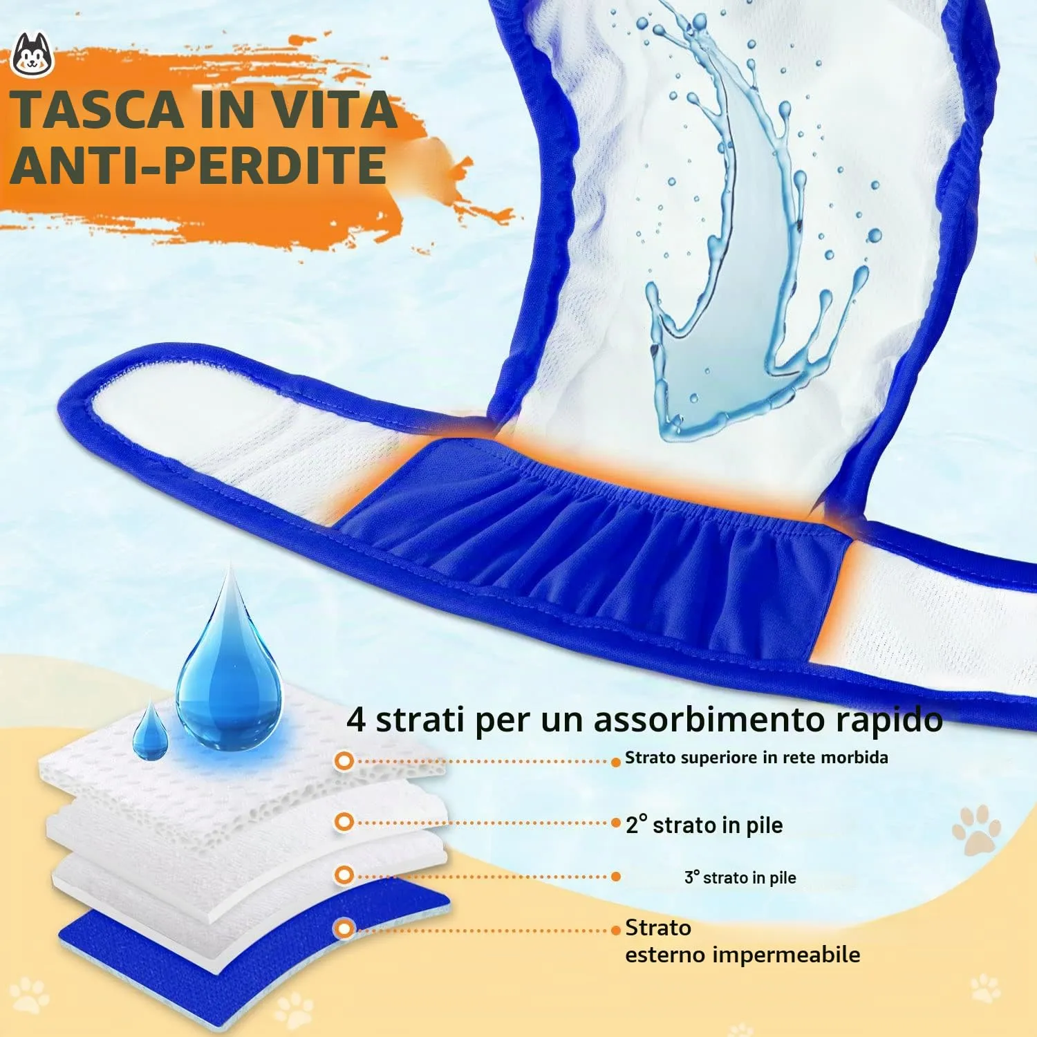 SlowTon Pannolino lavabile per cani, confezione da 3 pezzi a prova di perdite, comodo pannolino per cani con bottoni a pressione regolabili, pannolini riutilizzabili per cani per caldi e minzione - immagine 5
