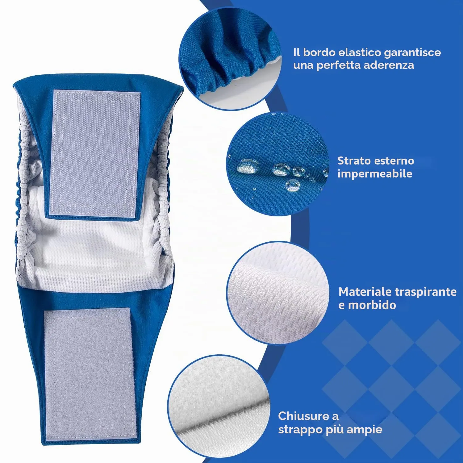 Slowton Male Dog Diapers Wraps, Pannolini lavabili fasce per la pancia con cuscinetti aggiuntivi, Pannolini altamente assorbenti con chiusura flessibile, confezione da 5 - immagine 4