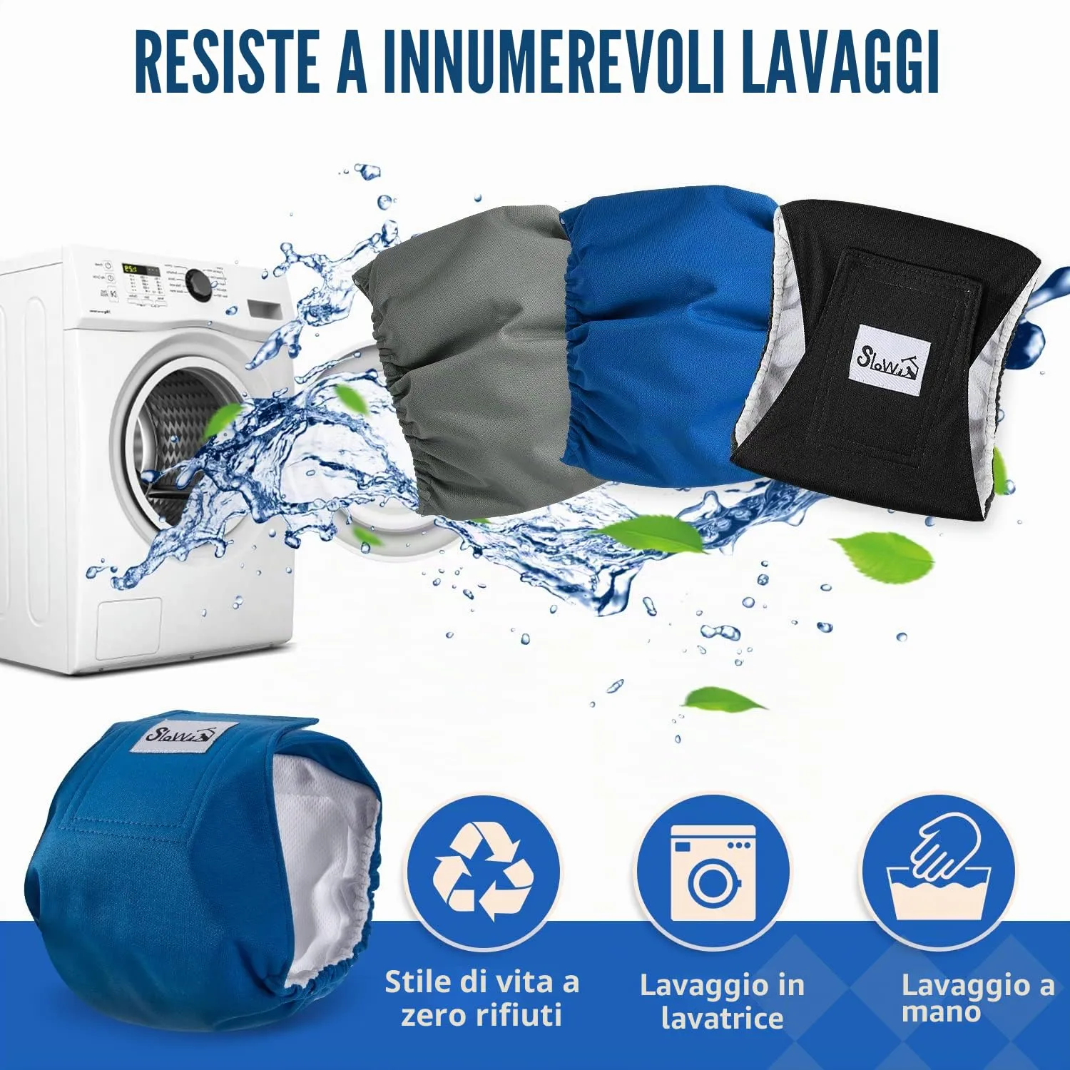 Slowton Male Dog Diapers Wraps, Pannolini lavabili fasce per la pancia con cuscinetti aggiuntivi, Pannolini altamente assorbenti con chiusura flessibile, confezione da 5 - immagine 5