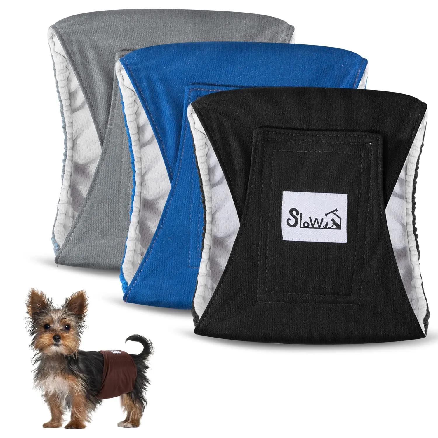 Slowton Male Dog Diapers Wraps, Pannolini lavabili fasce per la pancia con cuscinetti aggiuntivi, Pannolini altamente assorbenti con chiusura flessibile, confezione da 5 - immagine 1