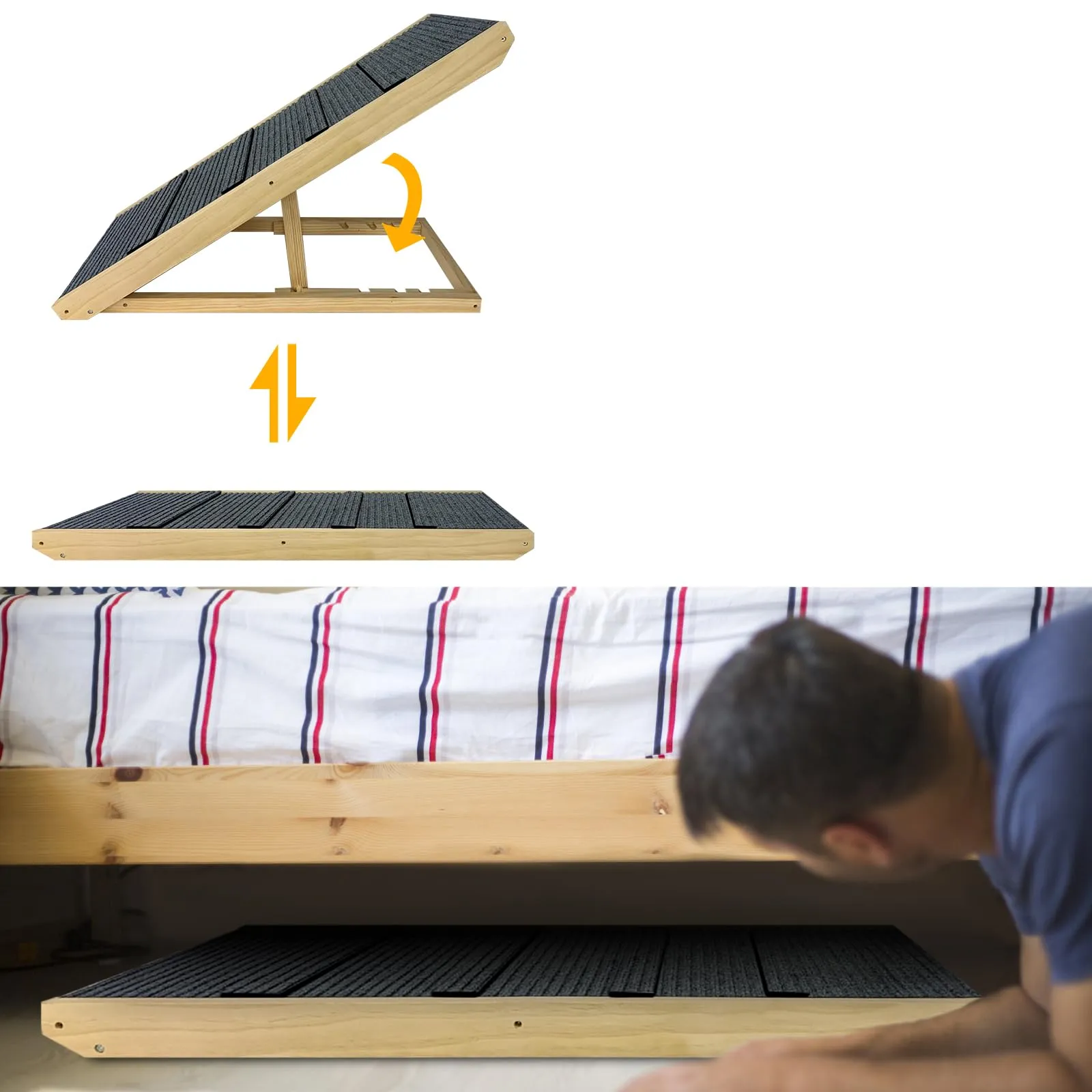 LZQ Scala per cani pieghevole per cani e gatti di piccola taglia, scala portatile regolabile in altezza in legno con tappeto antiscivolo per letto e divano, lunghezza 100 cm - immagine 6