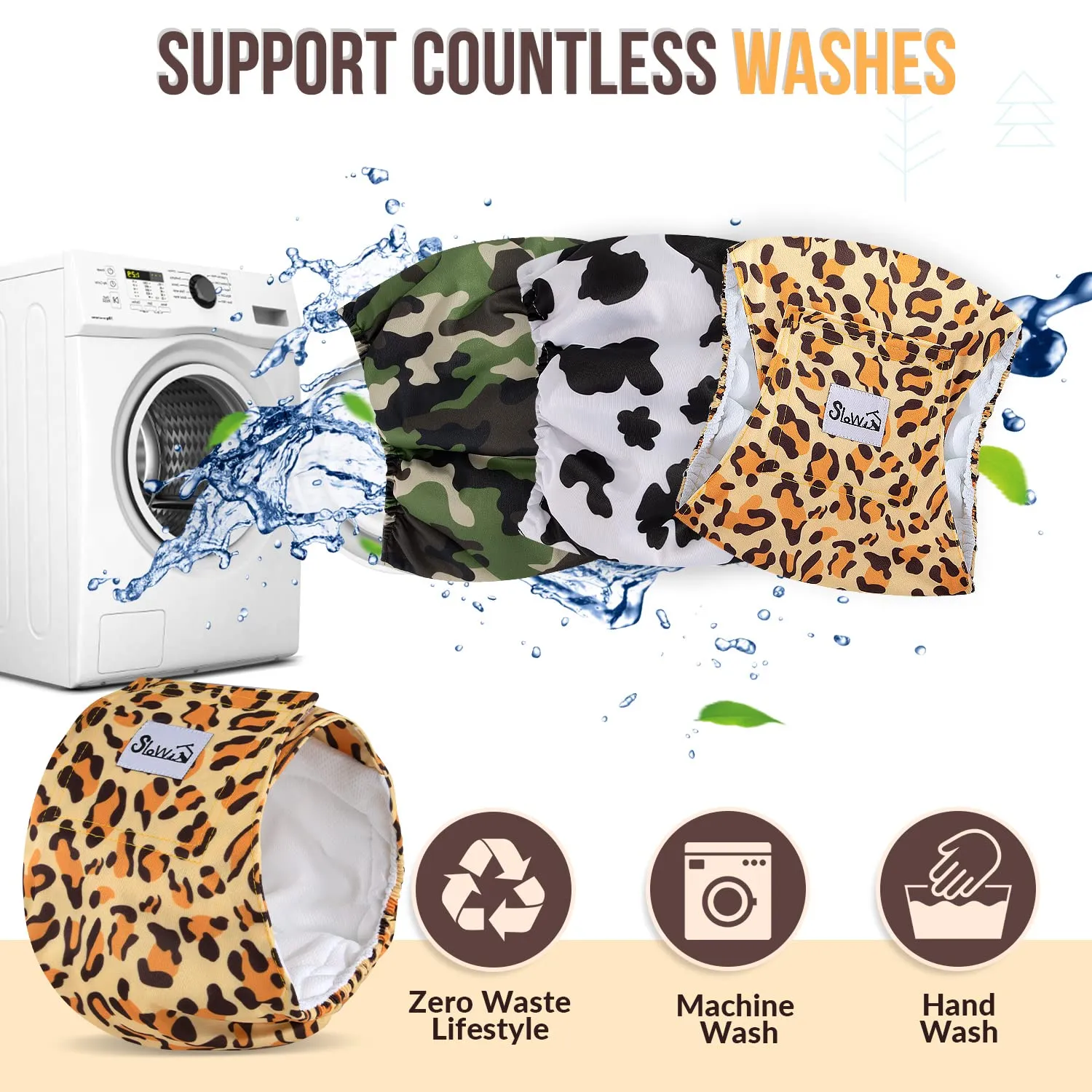 Slowton Male Dog Diapers Wraps, Pannolini lavabili fasce per la pancia con cuscinetti aggiuntivi, Pannolini altamente assorbenti con chiusura flessibile, confezione da 5 - immagine 5