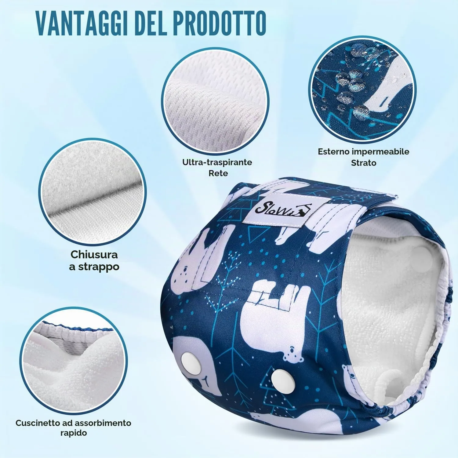 Slowton Male Dog Diapers Wraps, Pannolini lavabili fasce per la pancia con cuscinetti aggiuntivi, Pannolini altamente assorbenti con chiusura flessibile, confezione da 5 - immagine 4