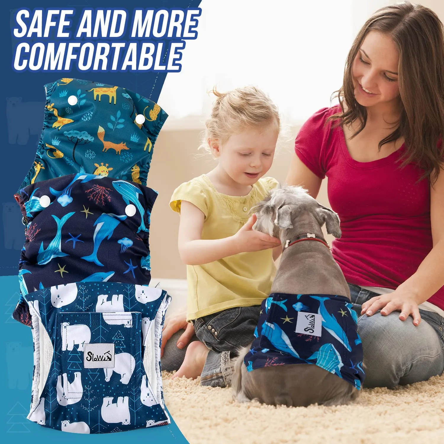 Slowton Male Dog Diapers Wraps, Pannolini lavabili fasce per la pancia con cuscinetti aggiuntivi, Pannolini altamente assorbenti con chiusura flessibile, confezione da 5 - immagine 6