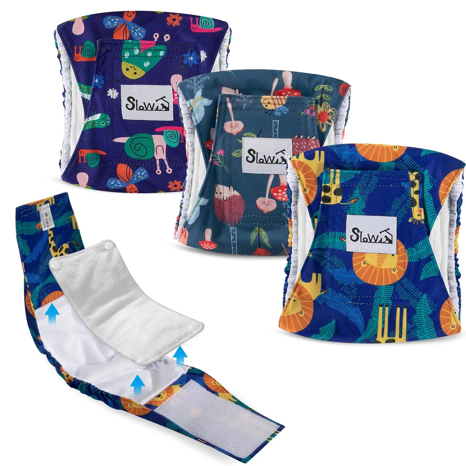 Slowton Male Dog Diapers Wraps, Pannolini lavabili fasce per la pancia con cuscinetti aggiuntivi, Pannolini altamente assorbenti con chiusura flessibile, confezione da 5 - immagine 1