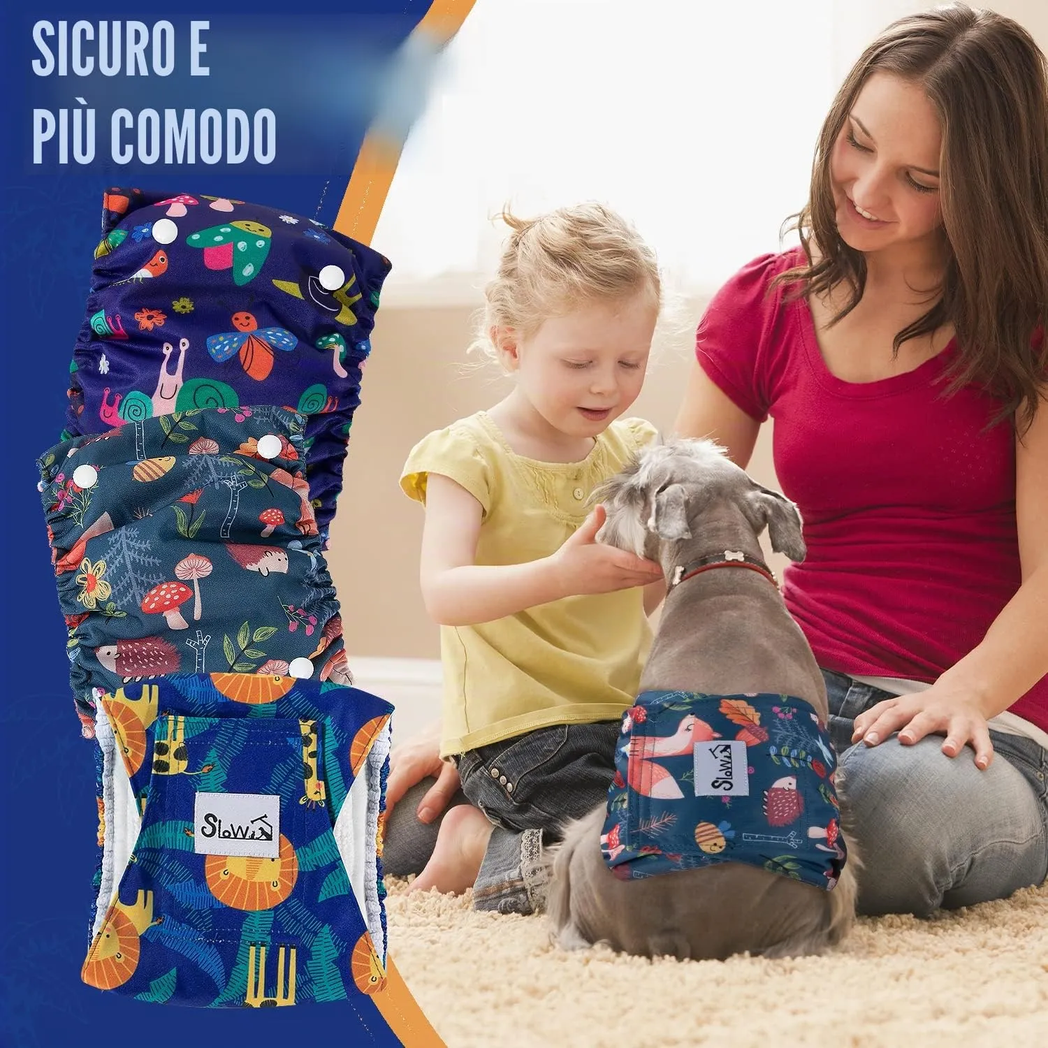 Slowton Male Dog Diapers Wraps, Pannolini lavabili fasce per la pancia con cuscinetti aggiuntivi, Pannolini altamente assorbenti con chiusura flessibile, confezione da 5 - immagine 6