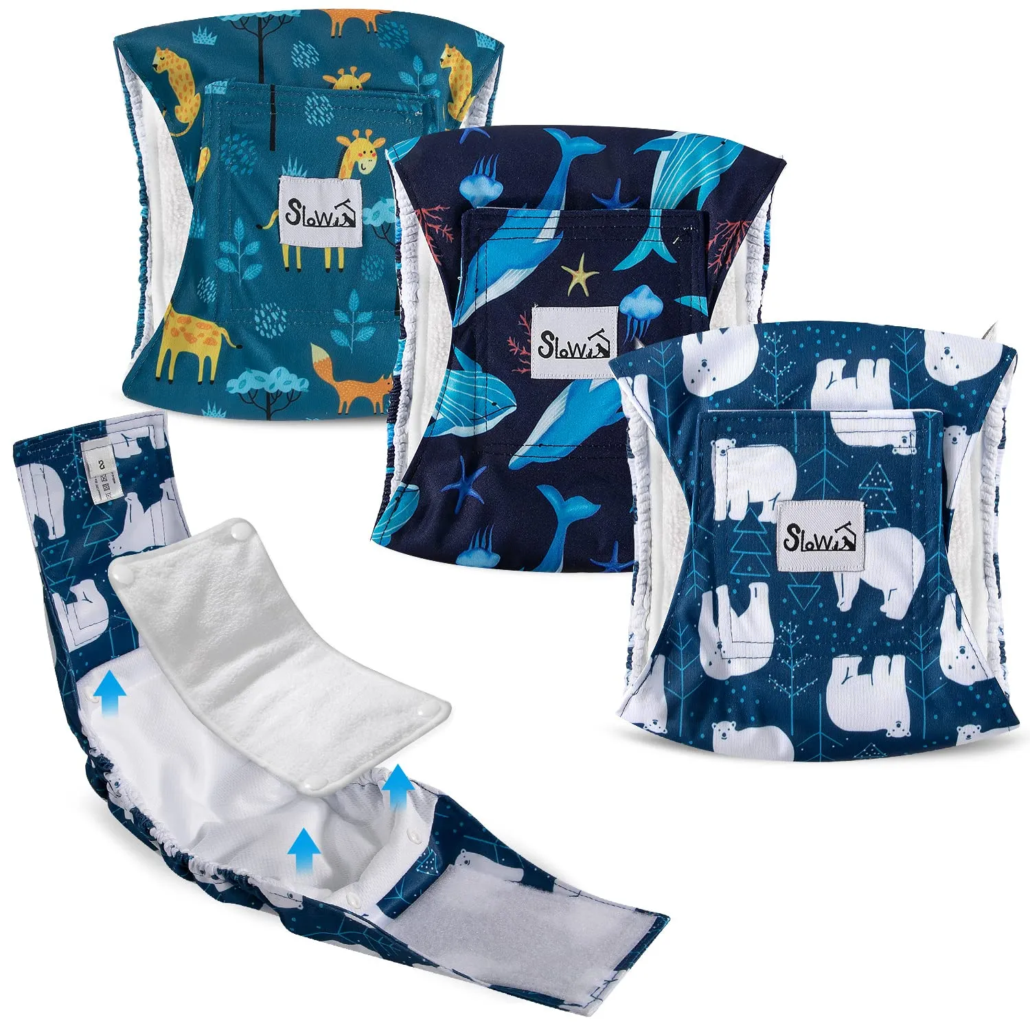 Slowton Male Dog Diapers Wraps, Pannolini lavabili fasce per la pancia con cuscinetti aggiuntivi, Pannolini altamente assorbenti con chiusura flessibile, confezione da 5 - immagine 1