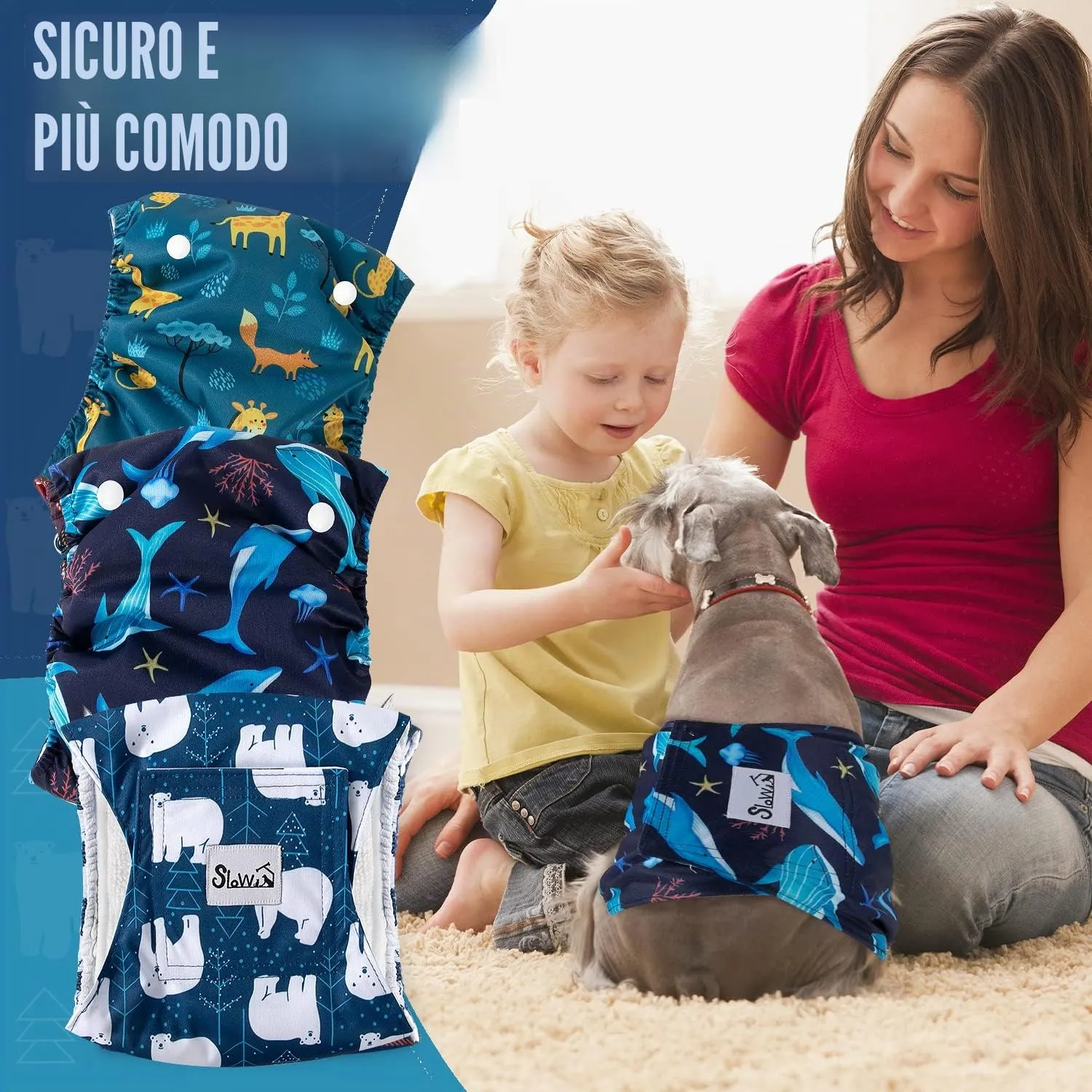 Slowton Male Dog Diapers Wraps, Pannolini lavabili fasce per la pancia con cuscinetti aggiuntivi, Pannolini altamente assorbenti con chiusura flessibile, confezione da 5 - immagine 6