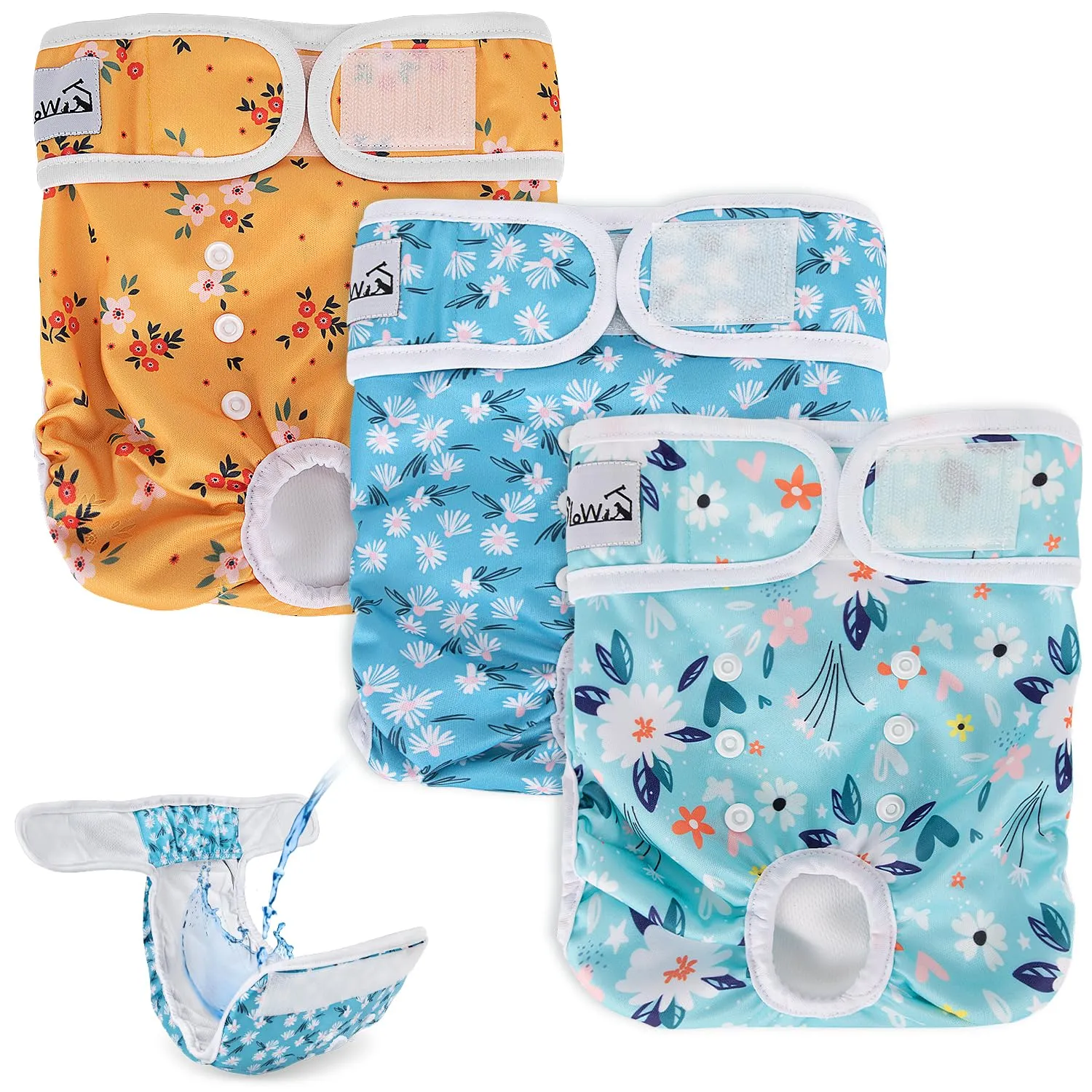 SlowTon Pannolini Riutilizzabili Del Cane Femmina, 3 Pack No Leak Lavabili Dog Period Pantaloni Super assorbenti Pannolini Sanitari Del Cane con Pulsanti Regolabili - immagine 1