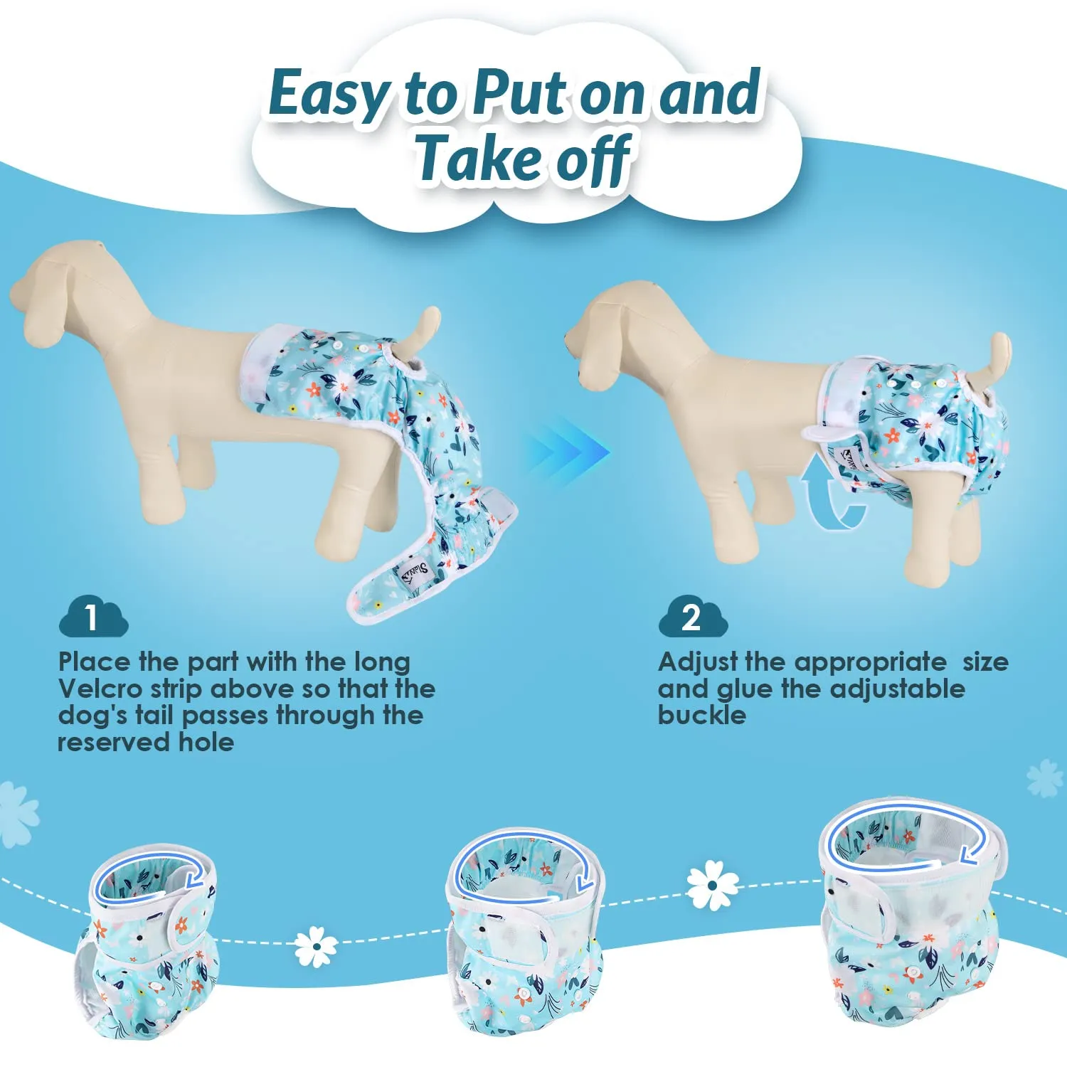 SlowTon Pannolini Riutilizzabili Del Cane Femmina, 3 Pack No Leak Lavabili Dog Period Pantaloni Super assorbenti Pannolini Sanitari Del Cane con Pulsanti Regolabili - immagine 6