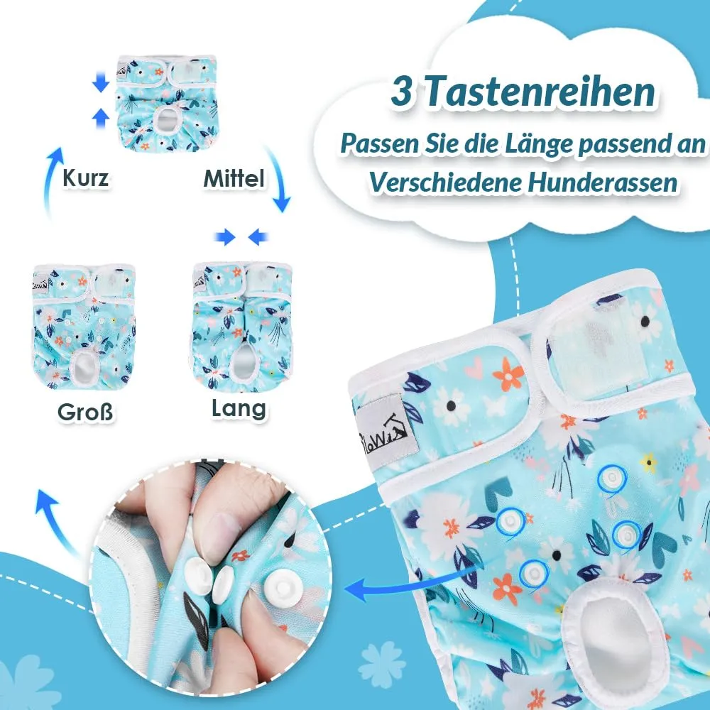 SlowTon Pannolini Riutilizzabili Del Cane Femmina, 3 Pack No Leak Lavabili Dog Period Pantaloni Super assorbenti Pantaloni di Calore Del Cane Comodi Pannolini Sanitari Del Cane con Pulsanti Regolabili - immagine 4