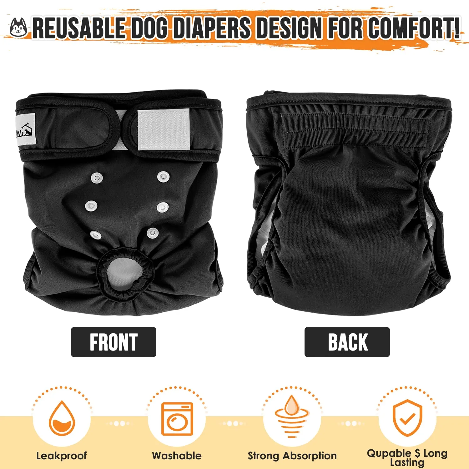 SlowTon Pannolini Riutilizzabili Del Cane Femmina, 3 Pack No Leak Lavabili Dog Period Pantaloni Super assorbenti Pantaloni di Calore Del Cane Comodi Pannolini Sanitari Del Cane con Pulsanti Regolabili - immagine 3