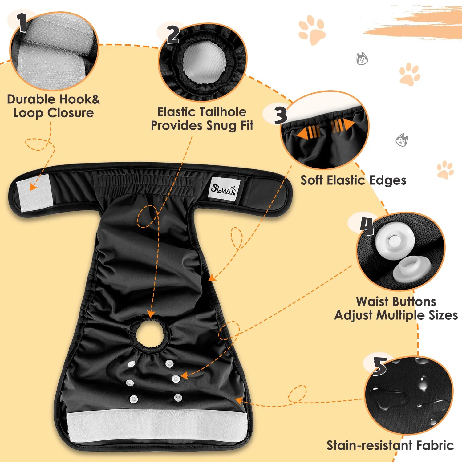 SlowTon Pannolini Riutilizzabili Del Cane Femmina, 3 Pack No Leak Lavabili Dog Period Pantaloni Super assorbenti Pantaloni di Calore Del Cane Comodi Pannolini Sanitari Del Cane con Pulsanti Regolabili - immagine 4
