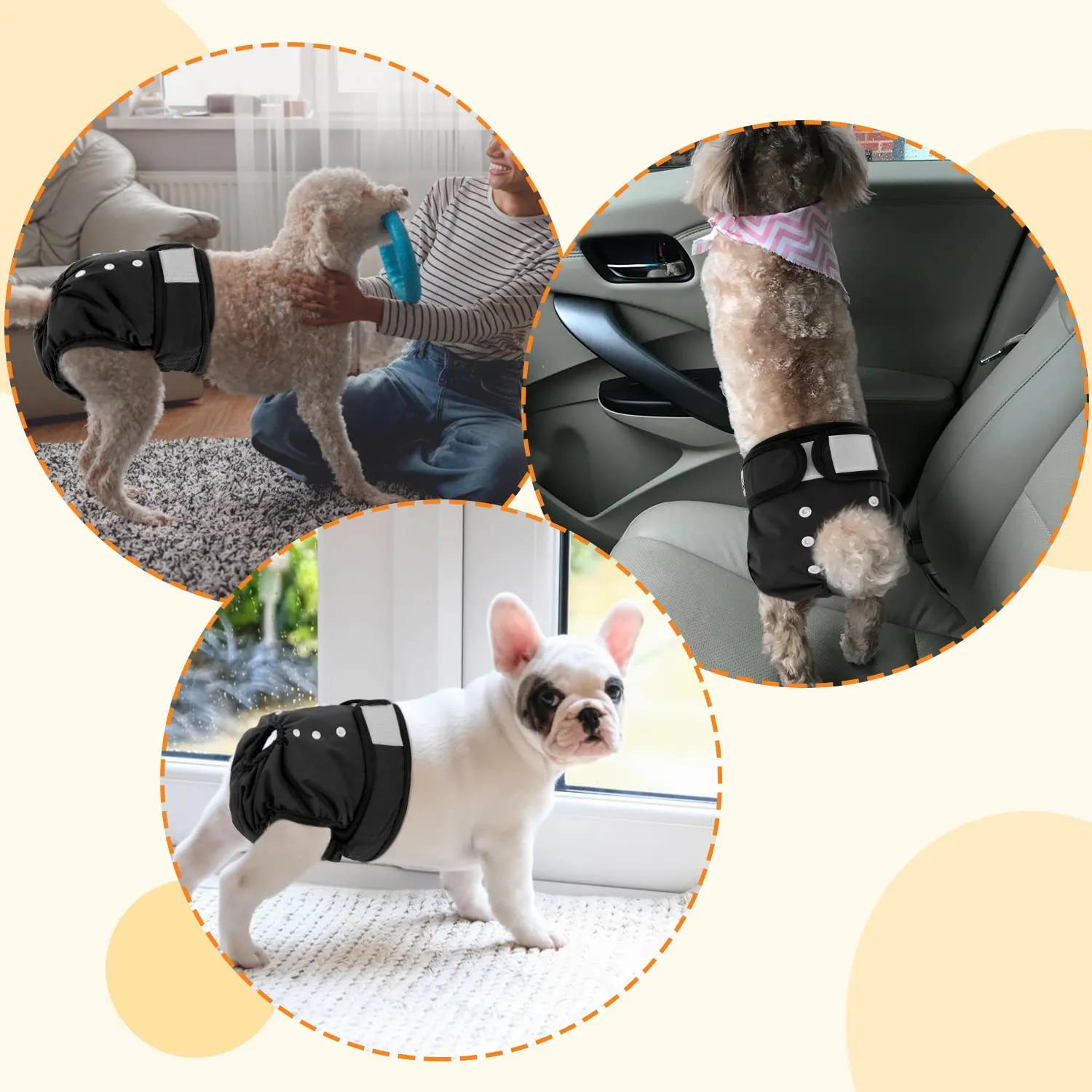 SlowTon Pannolini Riutilizzabili Del Cane Femmina, 3 Pack No Leak Lavabili Dog Period Pantaloni Super assorbenti Pantaloni di Calore Del Cane Comodi Pannolini Sanitari Del Cane con Pulsanti Regolabili - immagine 7