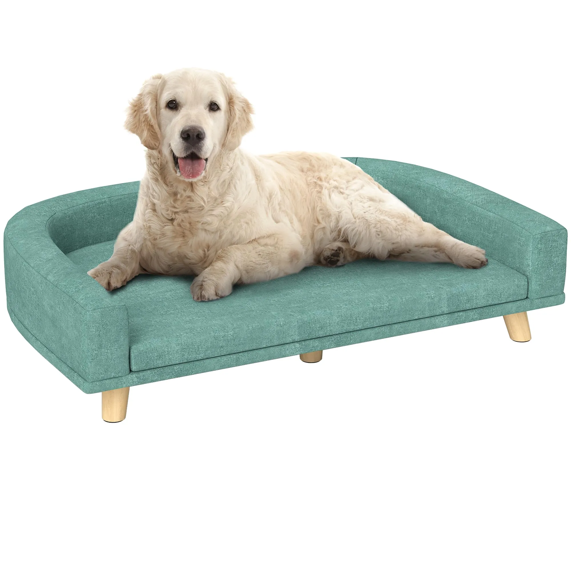 PawHut Divano per Cani Taglia Grande Gambe Rialzate 98x67x25cm Verde Chiaro - immagine 1