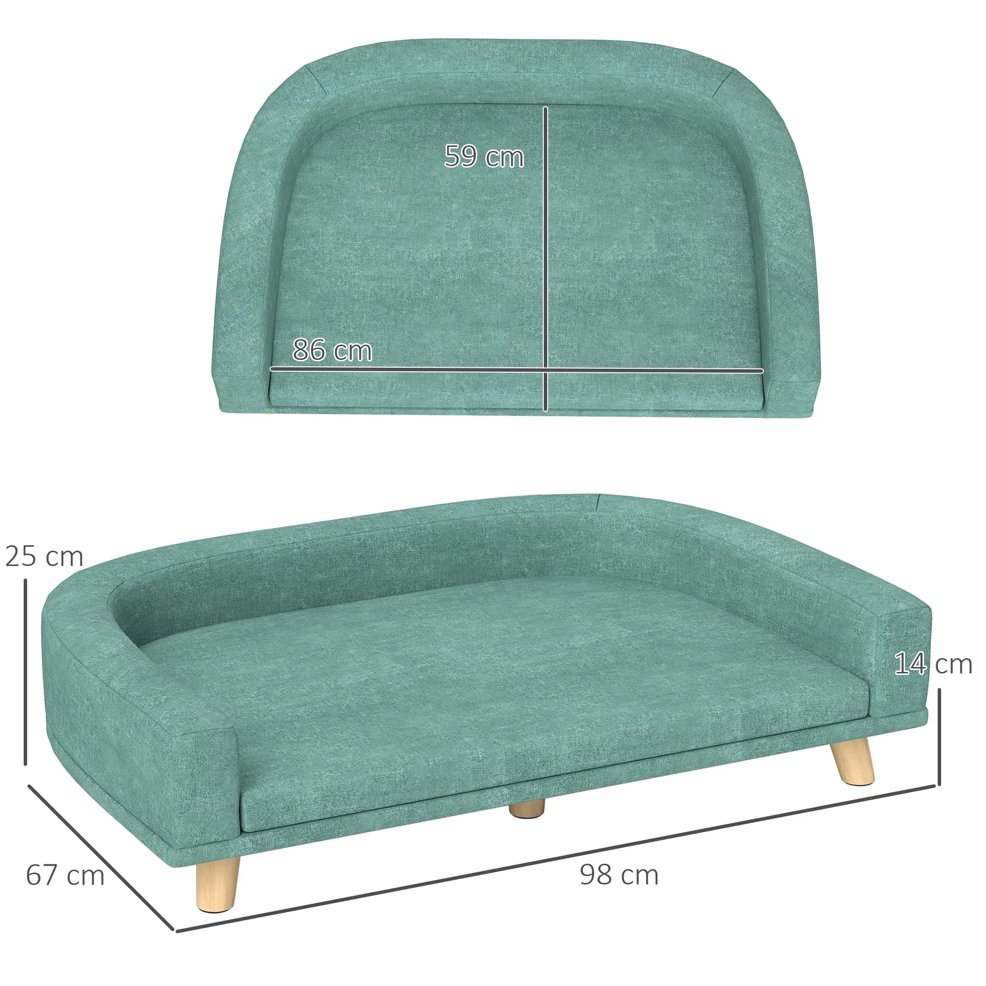 PawHut Divano per Cani Taglia Grande Gambe Rialzate 98x67x25cm Verde Chiaro - immagine 3