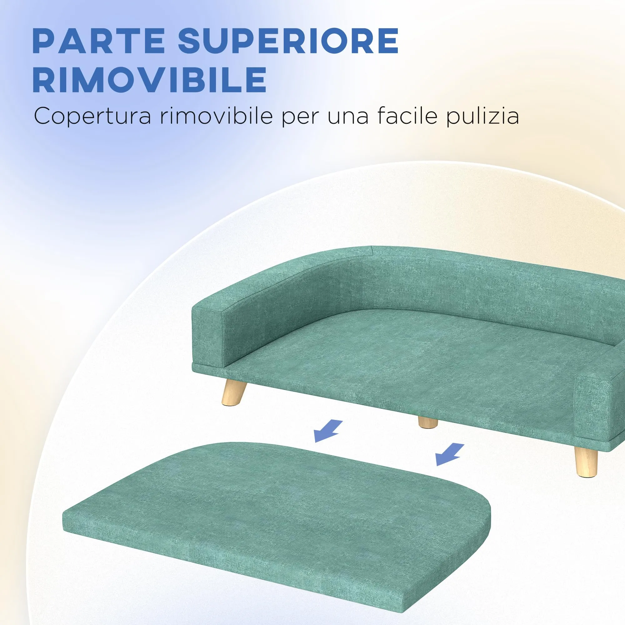 PawHut Divano per Cani Taglia Grande Gambe Rialzate 98x67x25cm Verde Chiaro - immagine 5