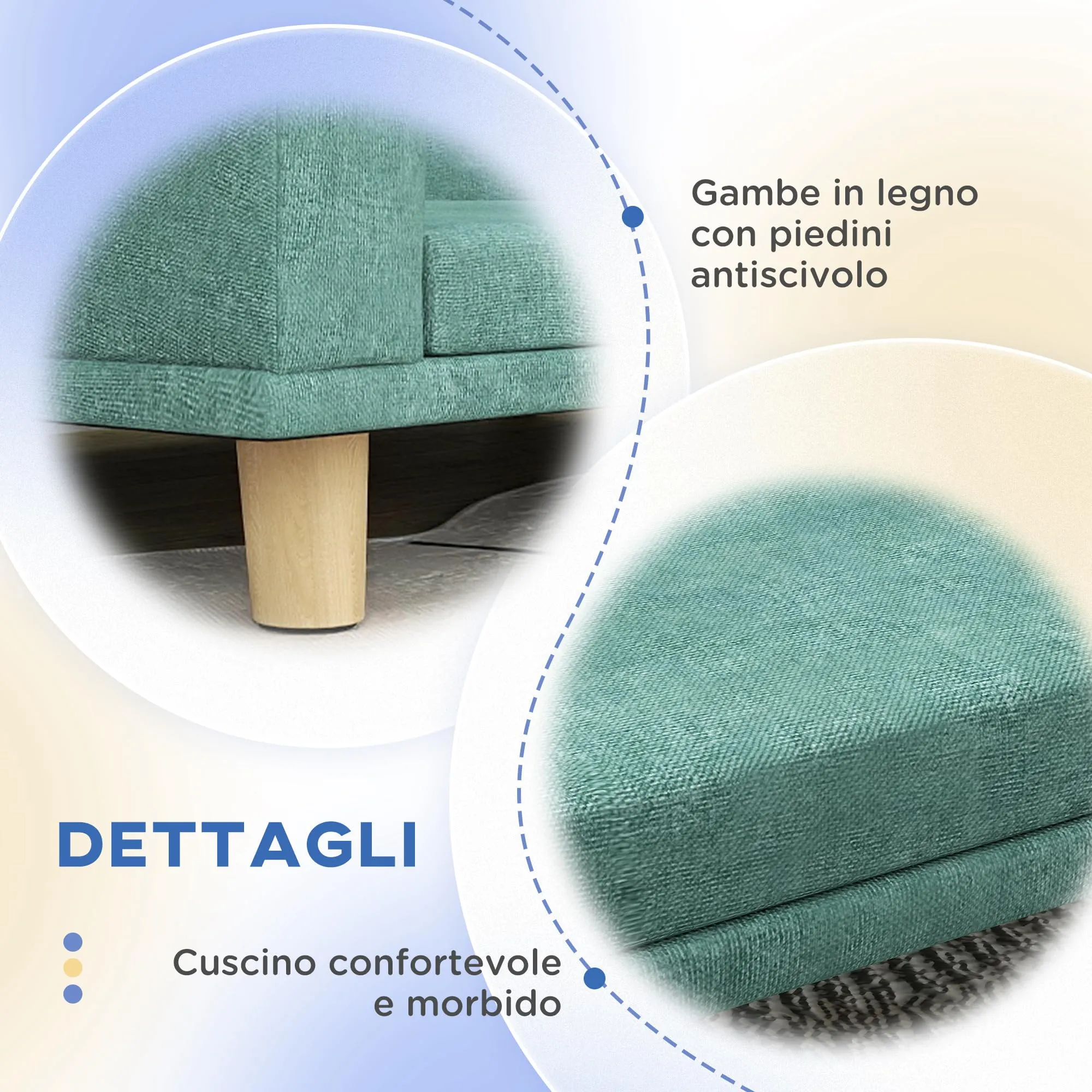 PawHut Divano per Cani Taglia Grande Gambe Rialzate 98x67x25cm Verde Chiaro - immagine 6