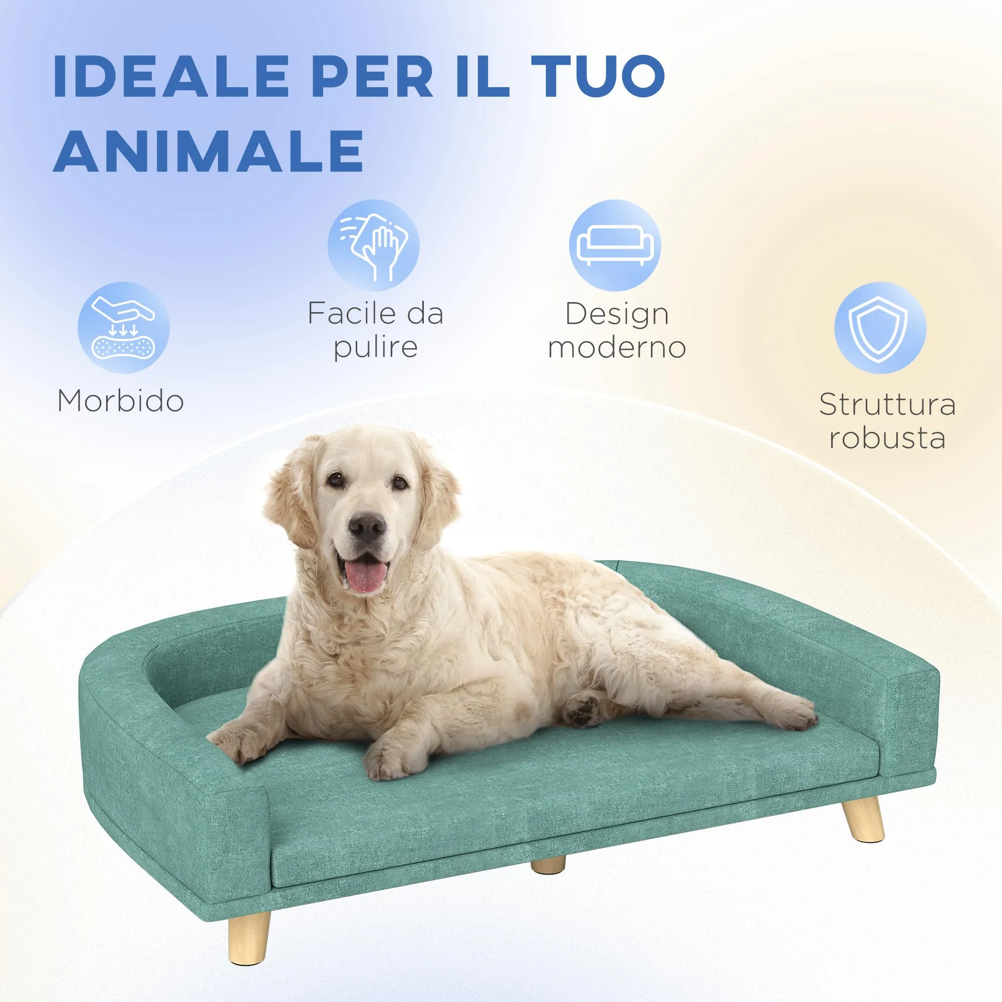 PawHut Divano per Cani Taglia Grande Gambe Rialzate 98x67x25cm Verde Chiaro - immagine 7
