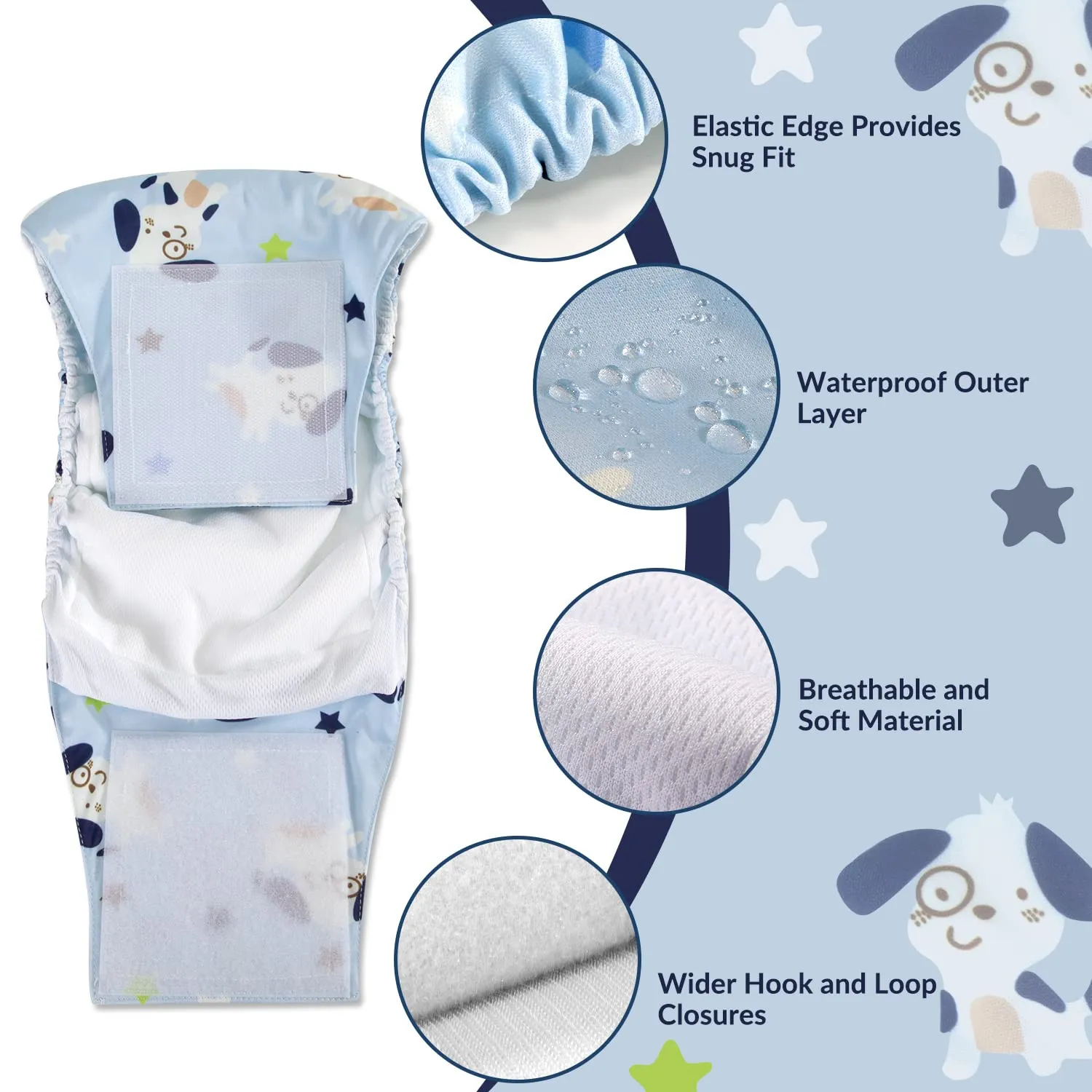 SlowTon Male Dog Diapers Wraps, Pannolini lavabili fasce per la pancia con cuscinetti aggiuntivi, Pannolini altamente assorbenti con chiusura flessibile, confezione da 5 - immagine 4