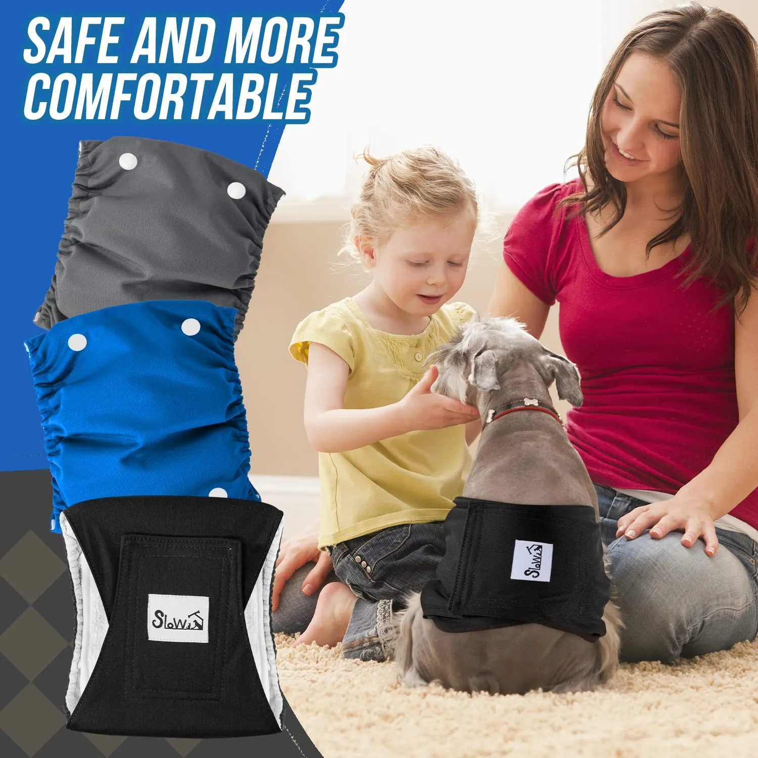 SlowTon Male Dog Diapers Wraps, Pannolini lavabili fasce per la pancia con cuscinetti aggiuntivi, Pannolini altamente assorbenti con chiusura flessibile, confezione da 5 - immagine 6