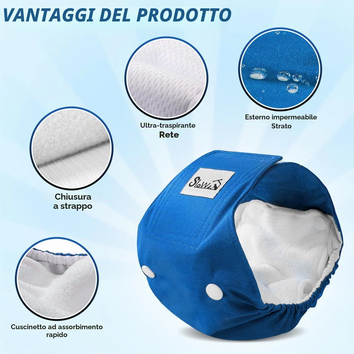 SlowTon Male Dog Diapers Wraps, Pannolini lavabili fasce per la pancia con cuscinetti aggiuntivi, Pannolini altamente assorbenti con chiusura flessibile, confezione da 5 - immagine 4