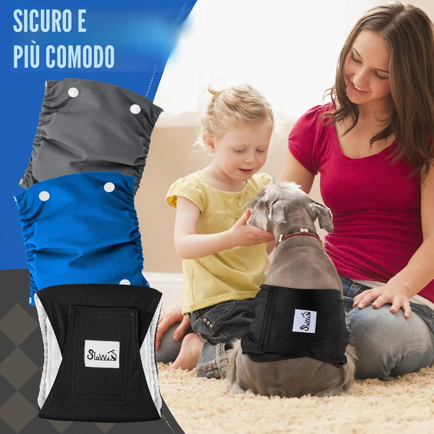 SlowTon Male Dog Diapers Wraps, Pannolini lavabili fasce per la pancia con cuscinetti aggiuntivi, Pannolini altamente assorbenti con chiusura flessibile, confezione da 5 - immagine 6