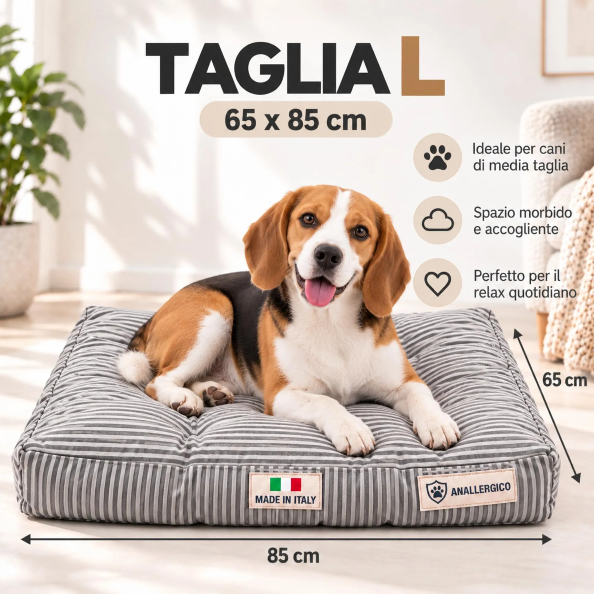 TECNOCUCI Cuccia Cane Lavabile, Realizzata a Mano in Italia, Taglia L - immagine 2