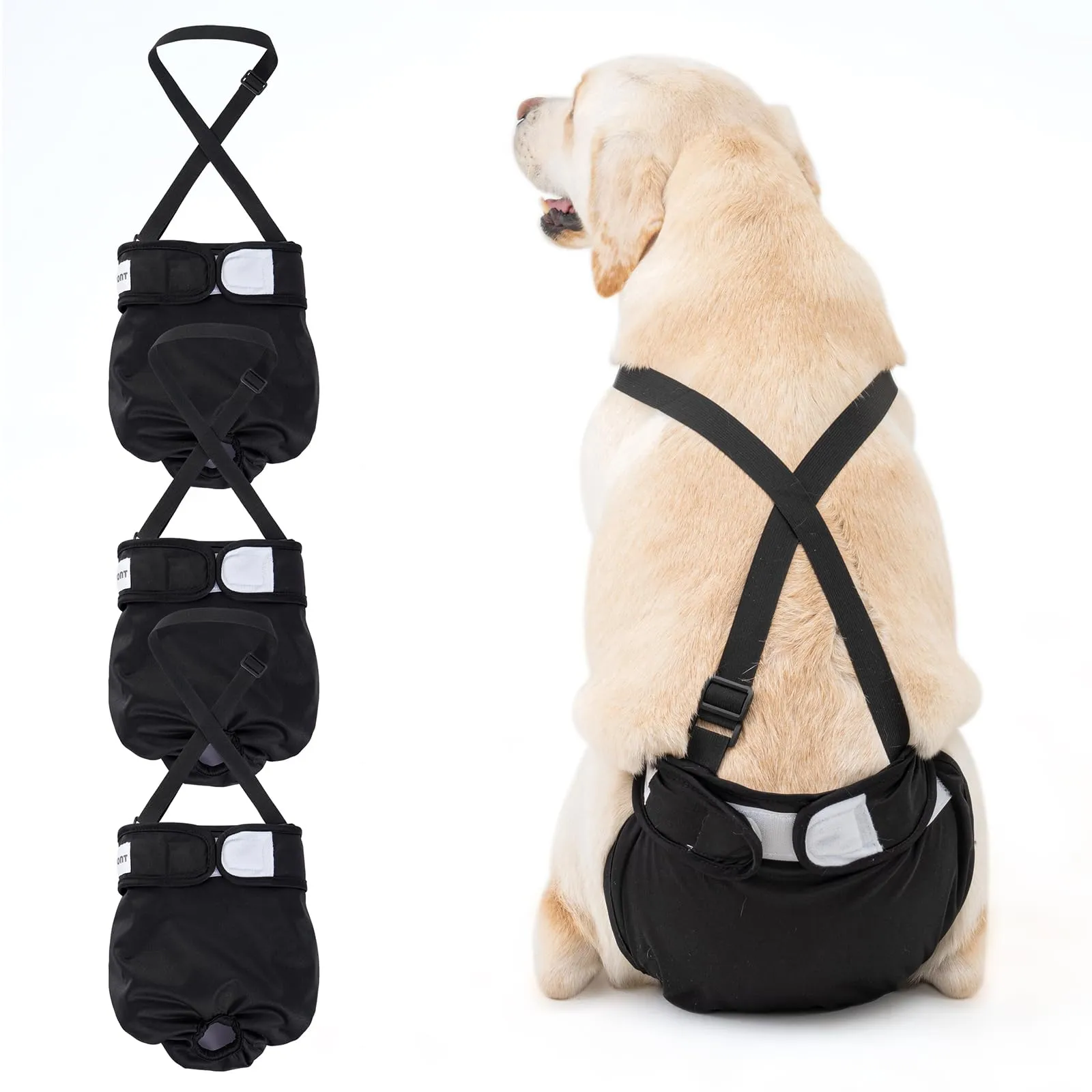 Avont 3 Pezzi Pannolini Cane Femmina Regolabili con Cinghie, Mutandine Cane Femmina Calore Altamente Riutilizzabili -L Nero - immagine 1