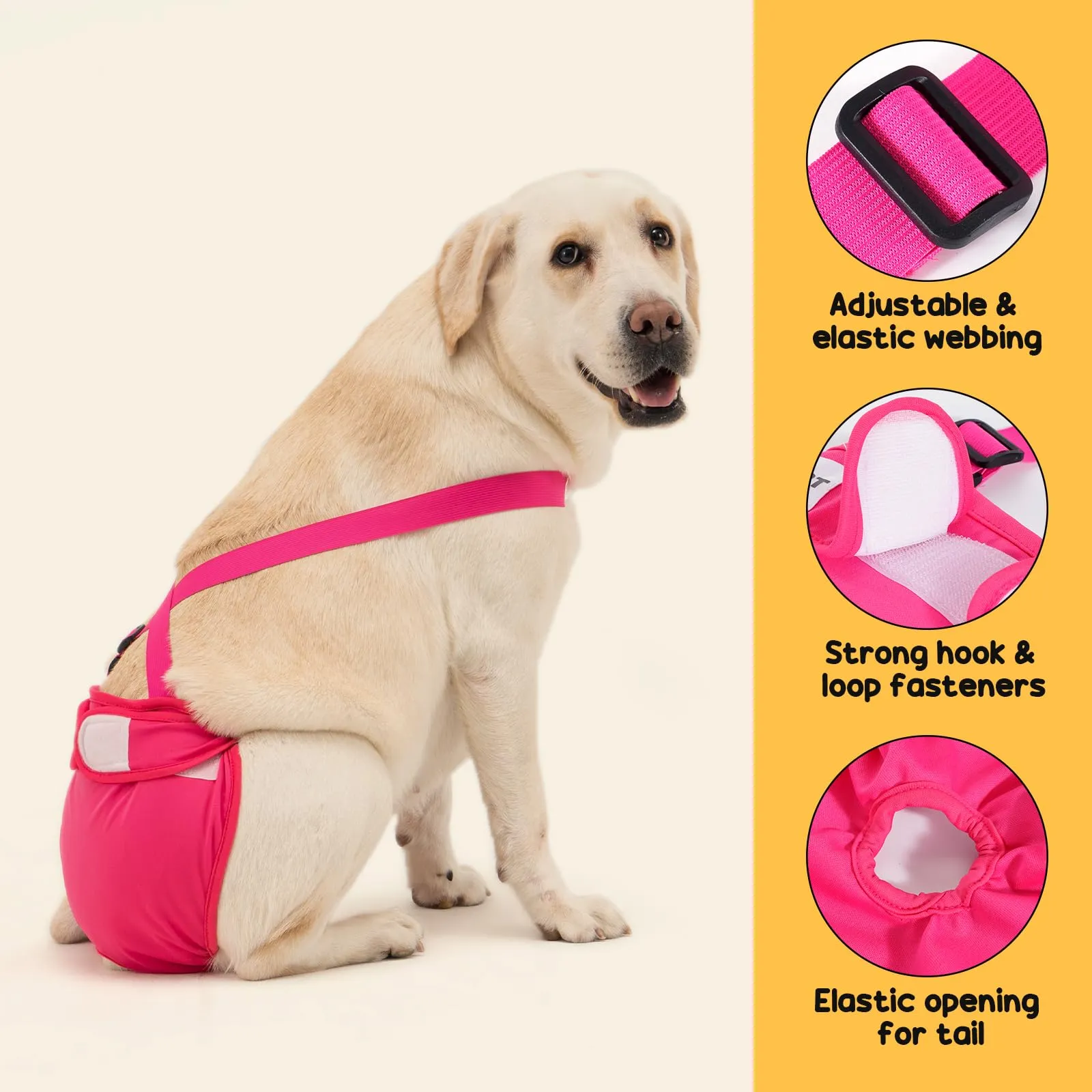 Avont 3 Pezzi Pannolini Cane Femmina Regolabili con Cinghie, Mutandine Cane Femmina Calore Altamente Riutilizzabili -S Nero/Rosa/Viola - immagine 3