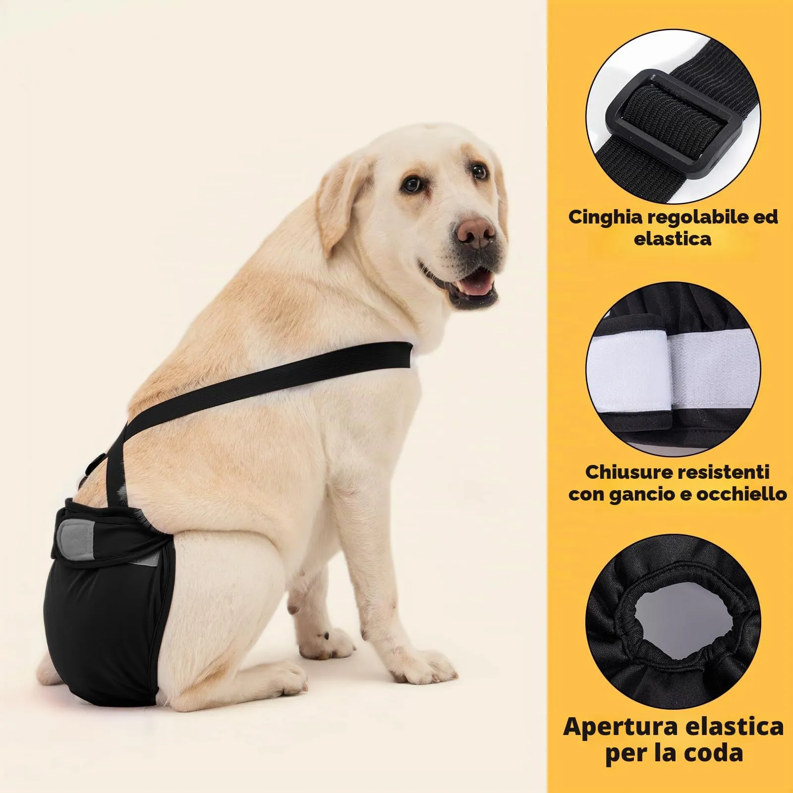 Avont 3 Pezzi Pannolini Cane Femmina Regolabili con Cinghie, Mutandine Cane Femmina Calore Altamente Riutilizzabili -XL Nero - immagine 3