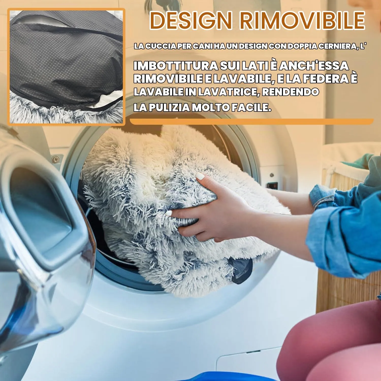 SUOXU Cuccia per cani con cappuccio e supporti, lussuosa cuccia per cani di medie e piccole dimensioni, gatti meno di 10 kg, calda e accogliente, con ciambella in finta pelle morbida - immagine 2