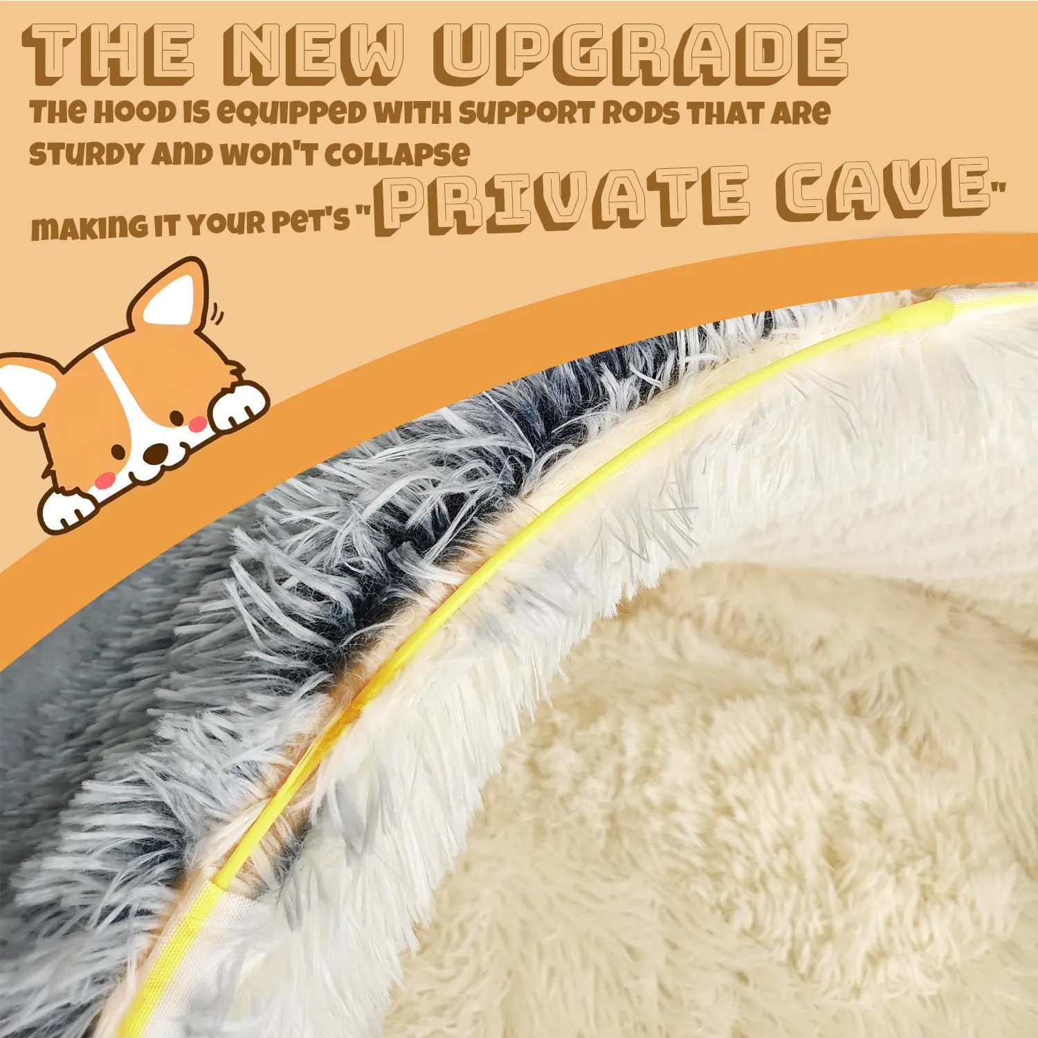 SUOXU Cuccia per cani con cappuccio e supporti, lussuosa cuccia per cani di medie e piccole dimensioni, gatti meno di 10 kg, calda e accogliente, con ciambella in finta pelle morbida - immagine 3