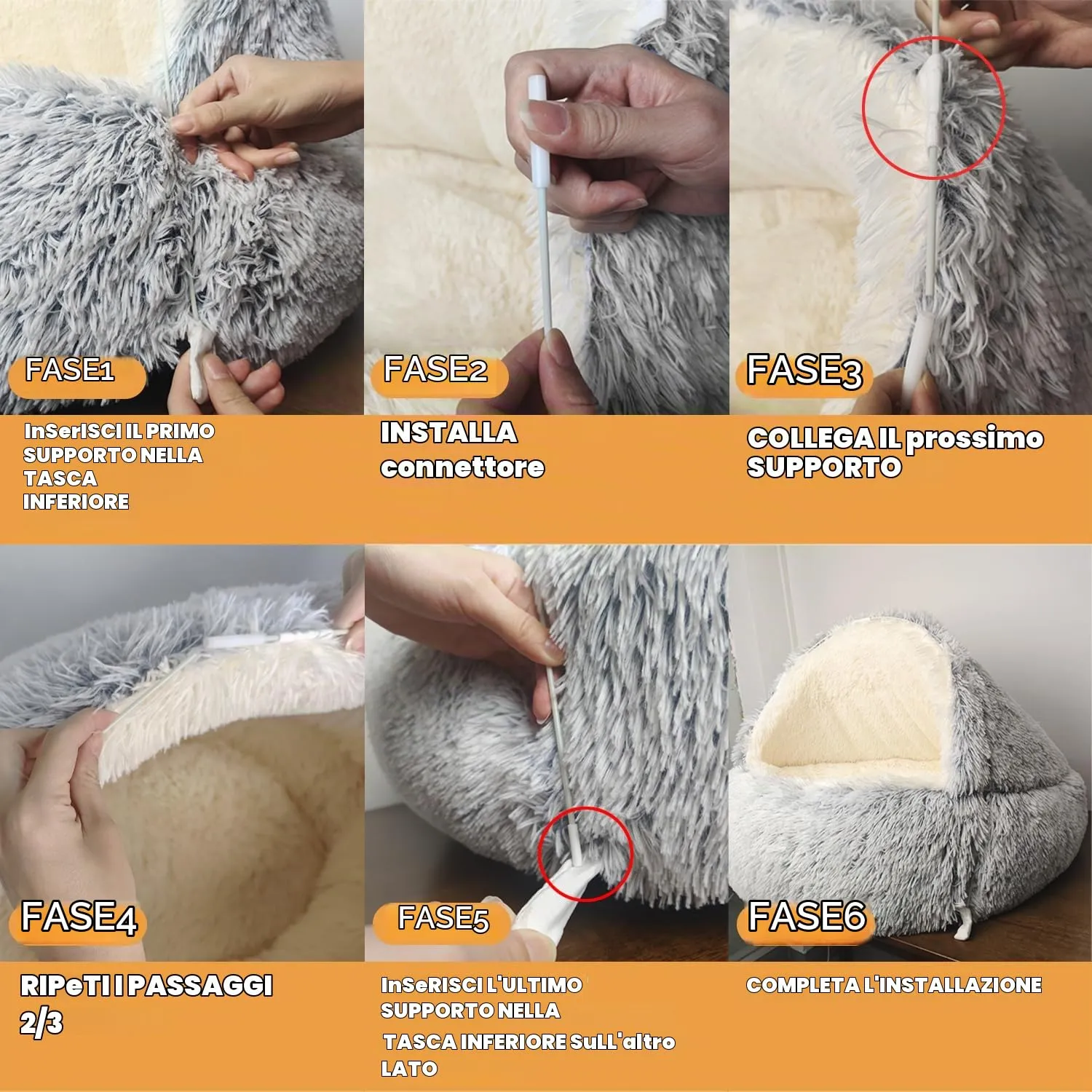 SUOXU Cuccia per cani con cappuccio e supporti, lussuosa cuccia per cani di medie e piccole dimensioni, gatti meno di 10 kg, calda e accogliente, con ciambella in finta pelle morbida - immagine 4