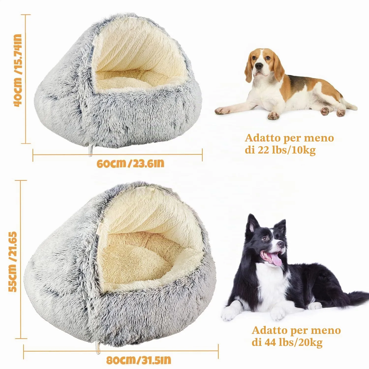 SUOXU Cuccia per cani con cappuccio e supporti, lussuosa cuccia per cani di medie e piccole dimensioni, gatti meno di 10 kg, calda e accogliente, con ciambella in finta pelle morbida - immagine 5