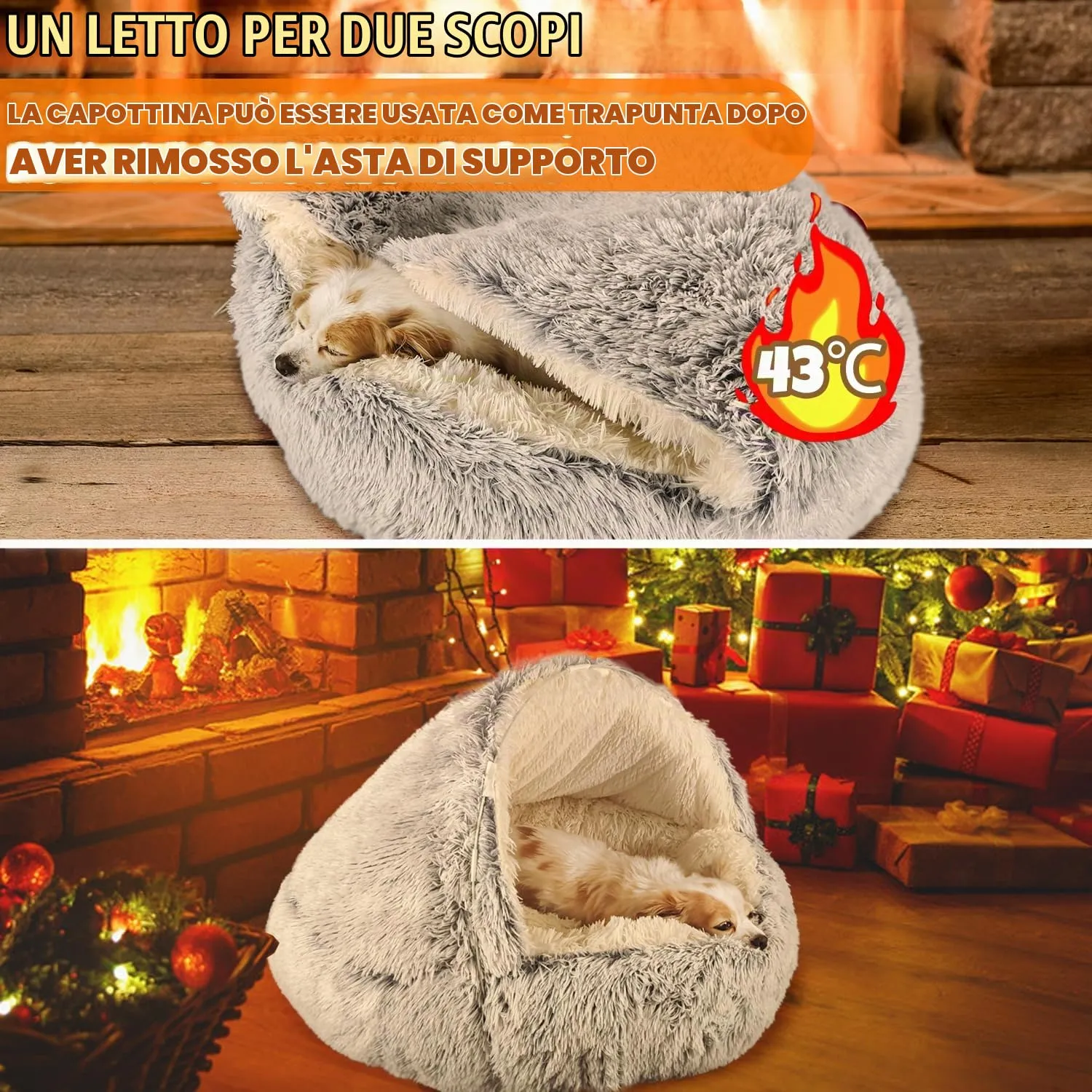 SUOXU Cuccia per cani con cappuccio e supporti, lussuosa cuccia per cani di medie e piccole dimensioni, gatti meno di 10 kg, calda e accogliente, con ciambella in finta pelle morbida - immagine 6