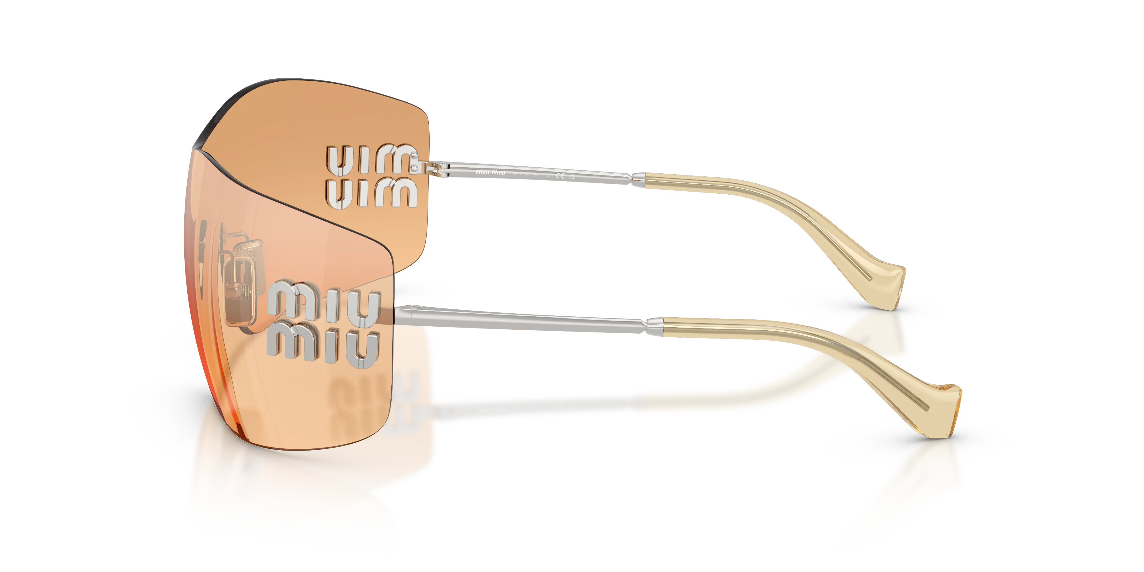 Miu Miu MU B53S 1BC80Y Occhiali da sole Metallo Argento Arancione Squadrata Specchiate Sfumato - immagine 4